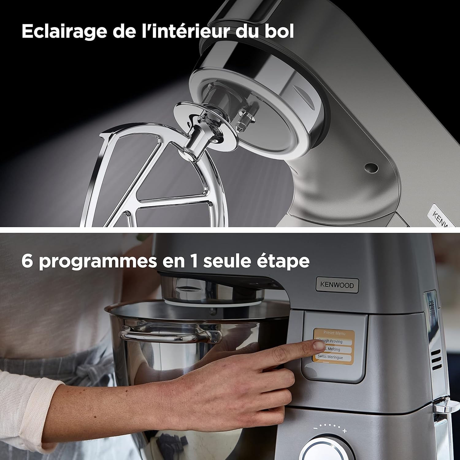 Kenwood Titanium Chef Patissier XL KWL90.034SI, balance de mixage intégrée, batteur K, pétrin, fouet, batteur souple, deux bols, couvercle anti-éclaboussures, 1400 W, acier, argent – Image 6