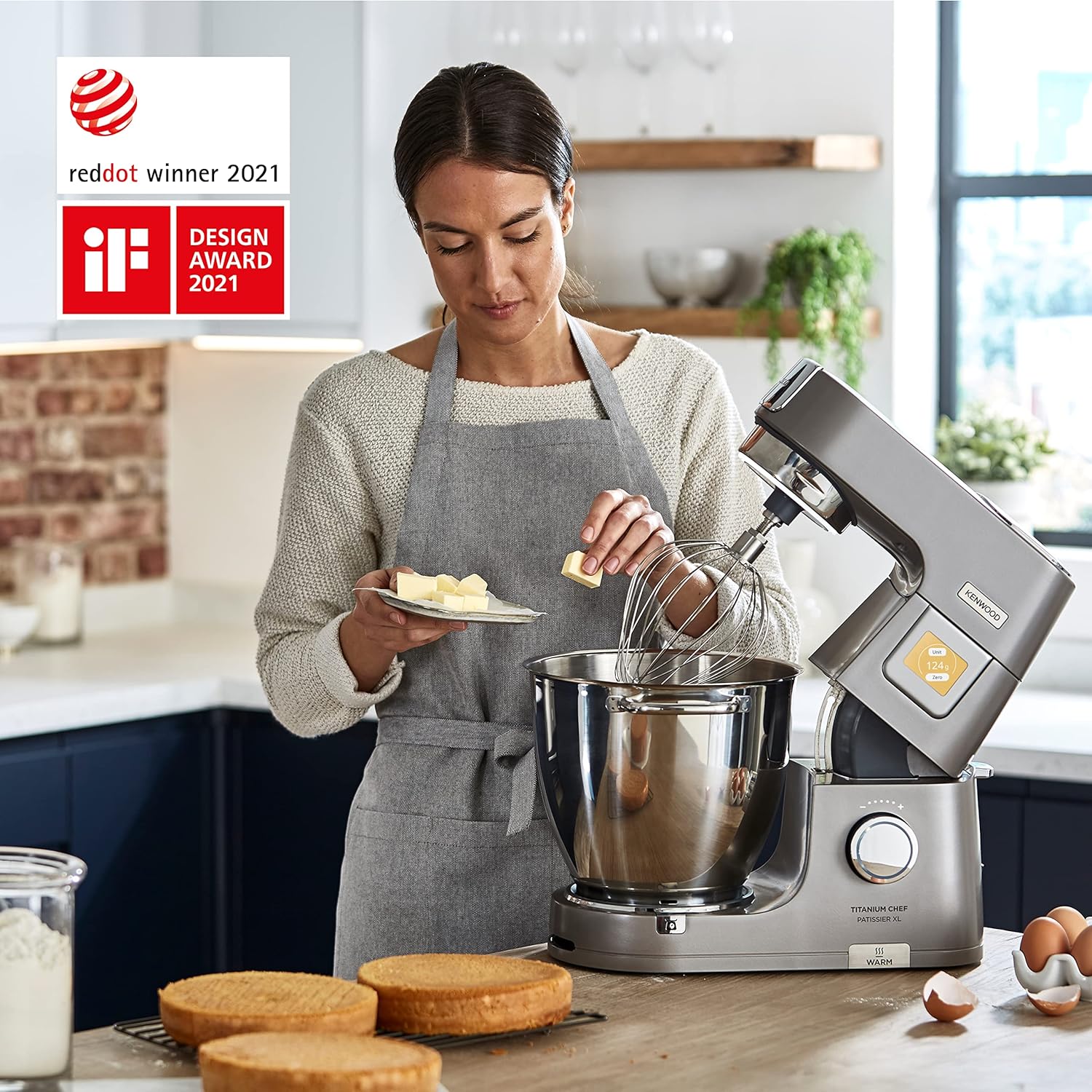 Kenwood Titanium Chef Patissier XL KWL90.034SI, balance de mixage intégrée, batteur K, pétrin, fouet, batteur souple, deux bols, couvercle anti-éclaboussures, 1400 W, acier, argent – Image 11