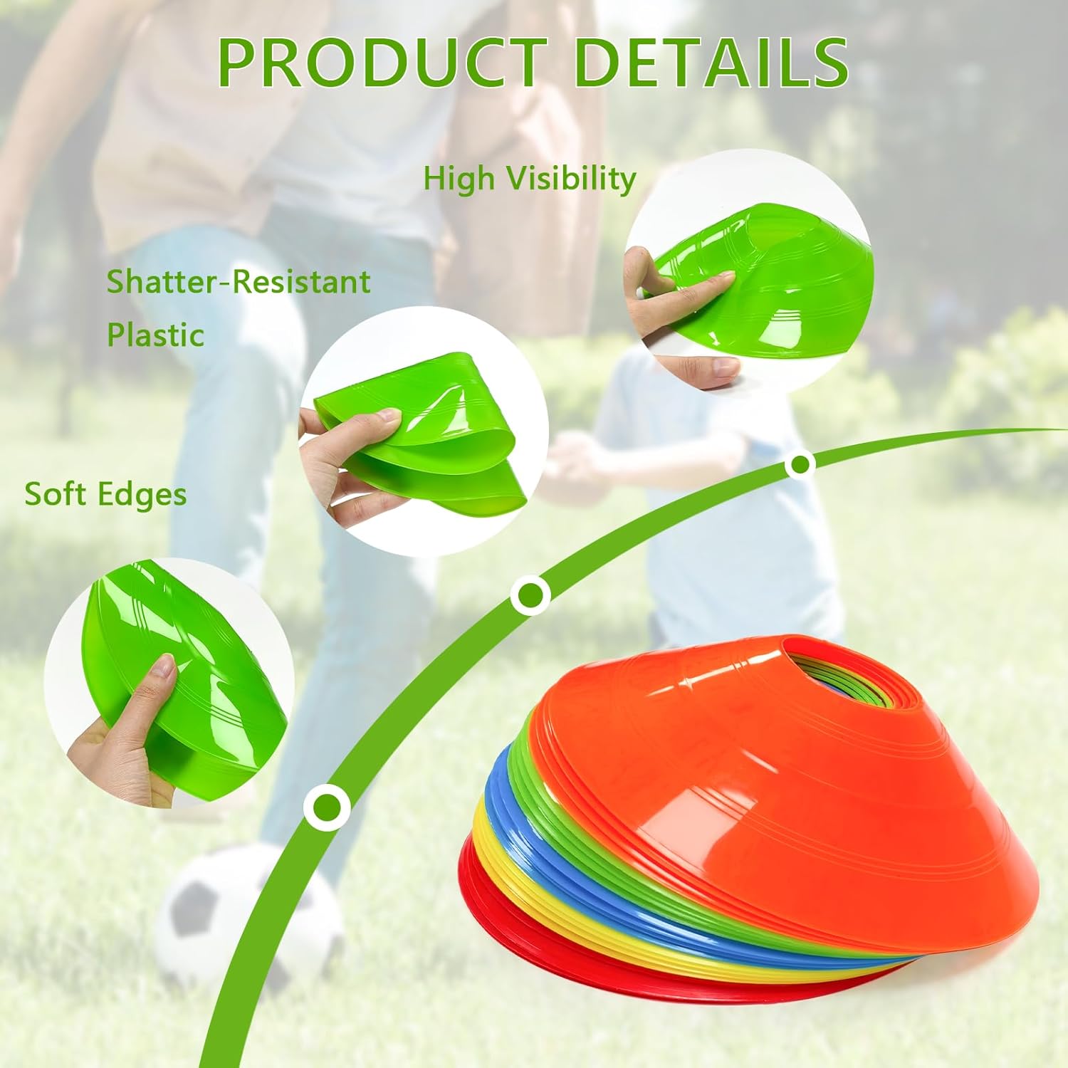 Cônes de marquage d'équipement essentiel d'entraînement de football, poteaux de sport multicolores avec filet de rangement pour le football, le basket-ball et l'agilité – Image 4
