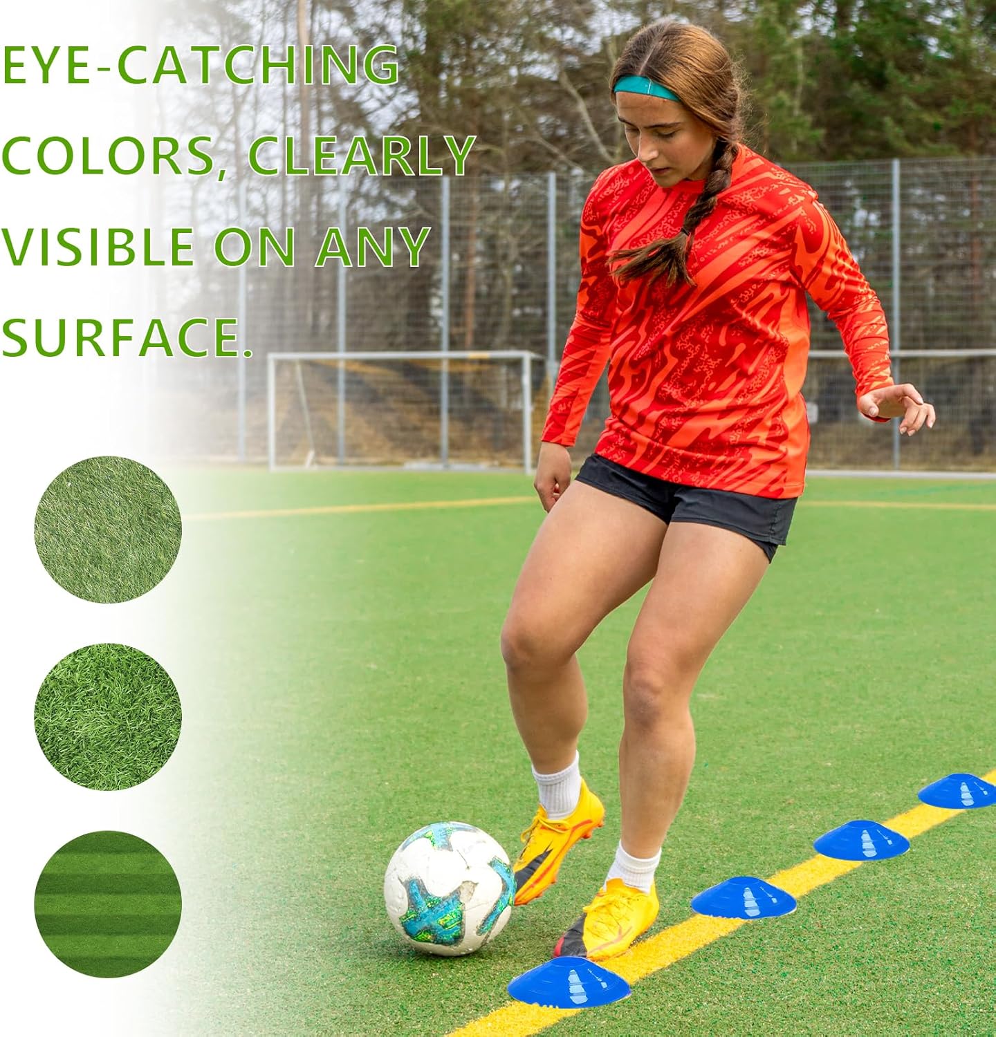Cônes de marquage d'équipement essentiel d'entraînement de football, poteaux de sport multicolores avec filet de rangement pour le football, le basket-ball et l'agilité – Image 5