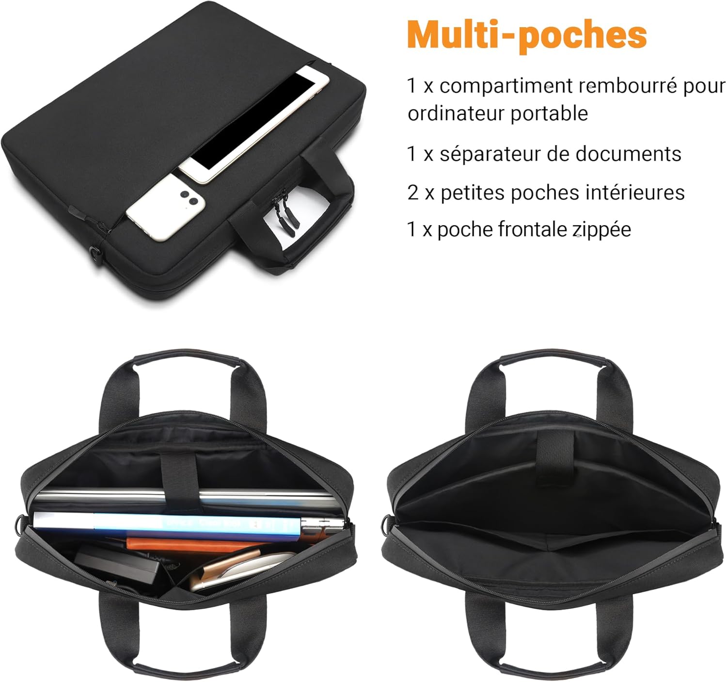 TECOOL Sacoche pour ordinateur portable 15,6 16 pouces, sac à bandoulière de protection étanche pour 15,6-16 pouces Acer Asus Dell HP Lenovo, MacBook Pro 16 M1 M2 M3 M4, noir – Image 5