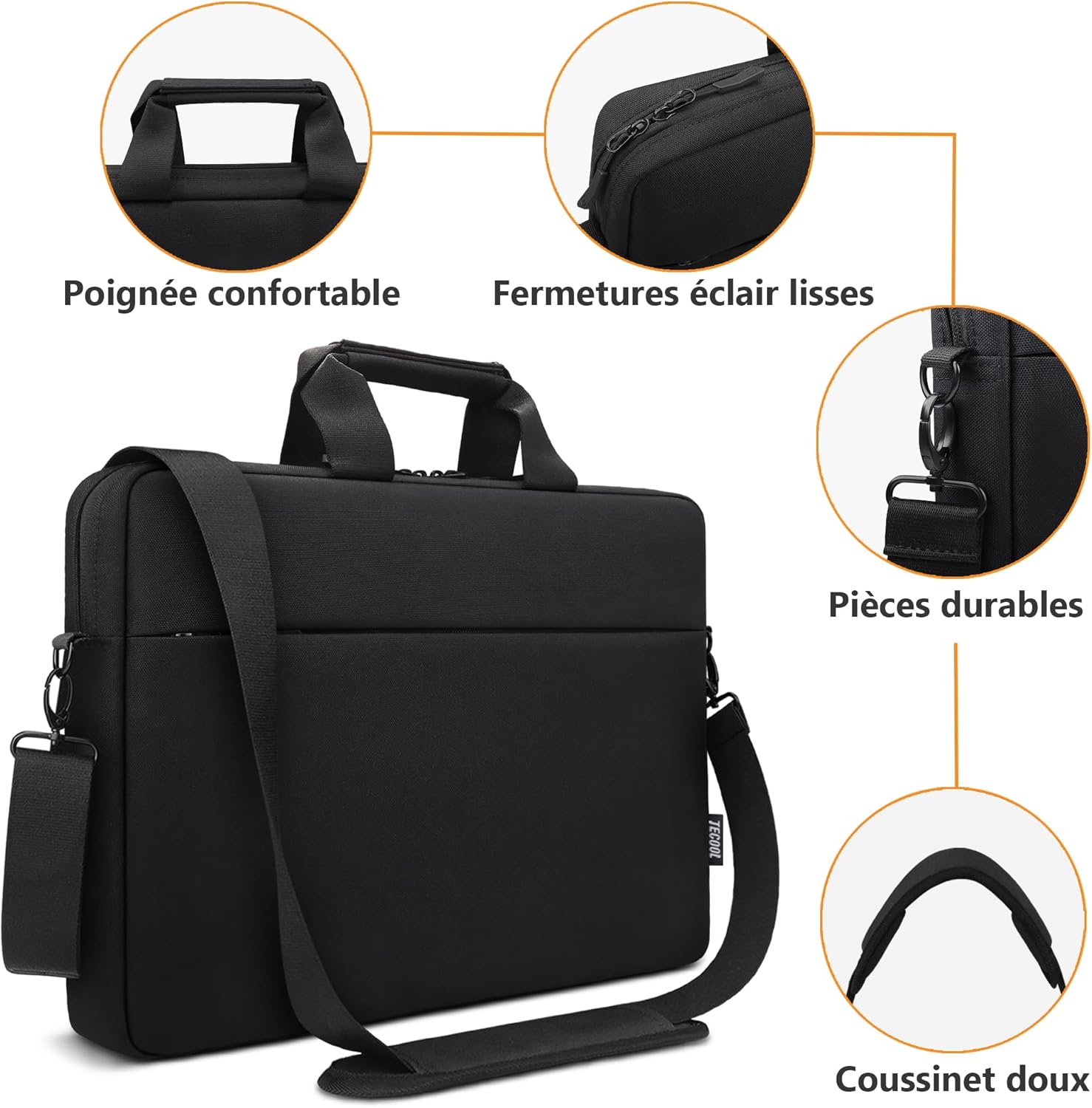 TECOOL Sacoche pour ordinateur portable 15,6 16 pouces, sac à bandoulière de protection étanche pour 15,6-16 pouces Acer Asus Dell HP Lenovo, MacBook Pro 16 M1 M2 M3 M4, noir – Image 6