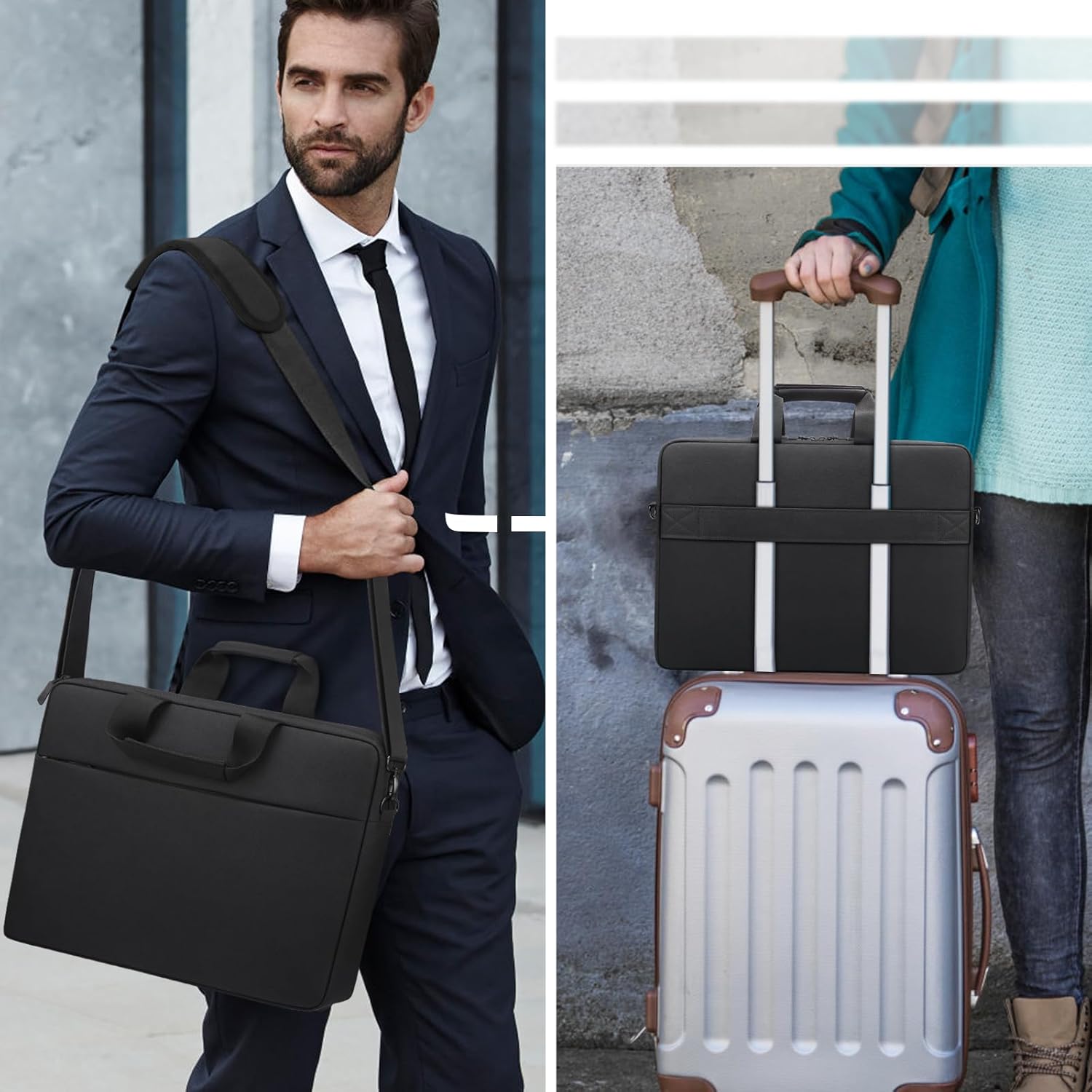 TECOOL Sacoche pour ordinateur portable 15,6 16 pouces, sac à bandoulière de protection étanche pour 15,6-16 pouces Acer Asus Dell HP Lenovo, MacBook Pro 16 M1 M2 M3 M4, noir – Image 7