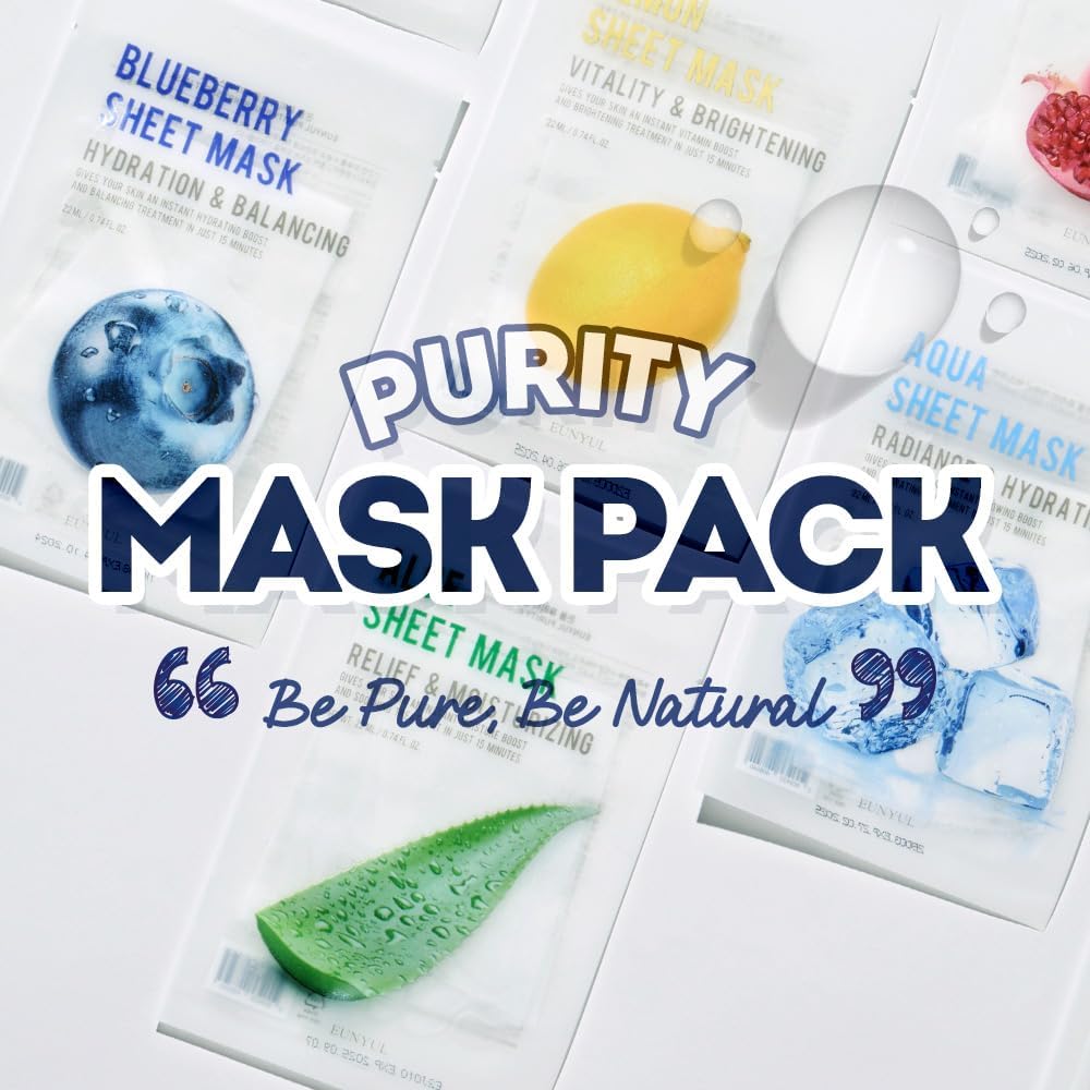 (PACK DE 8) EUNYUL Masque en feuille de pureté Masque facial Soins de la peau coréens Ingrédients naturels pour tous les types de peau, hydratant – Image 3