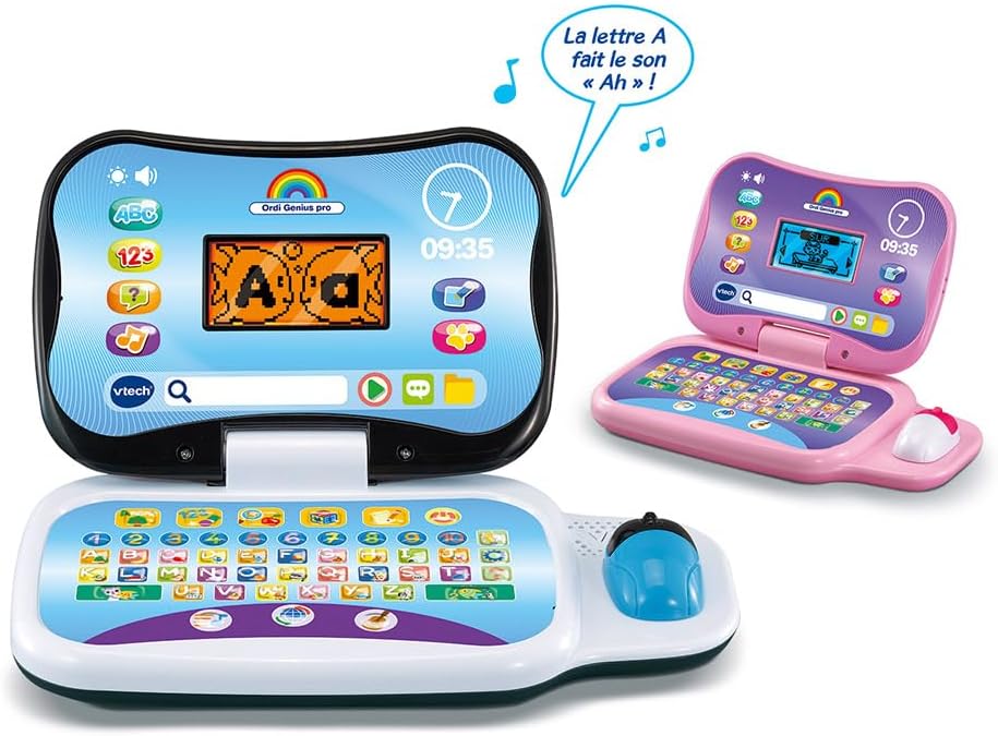 VTech - Ordi Genius Pro Black, Ordinateur portable enfant avec écran rétroéclairé, souris, 20 jeux évolutifs, jouet éducatif, cadeau pour enfants de 3 à 7 ans - Contenu en français et anglais – Image 5