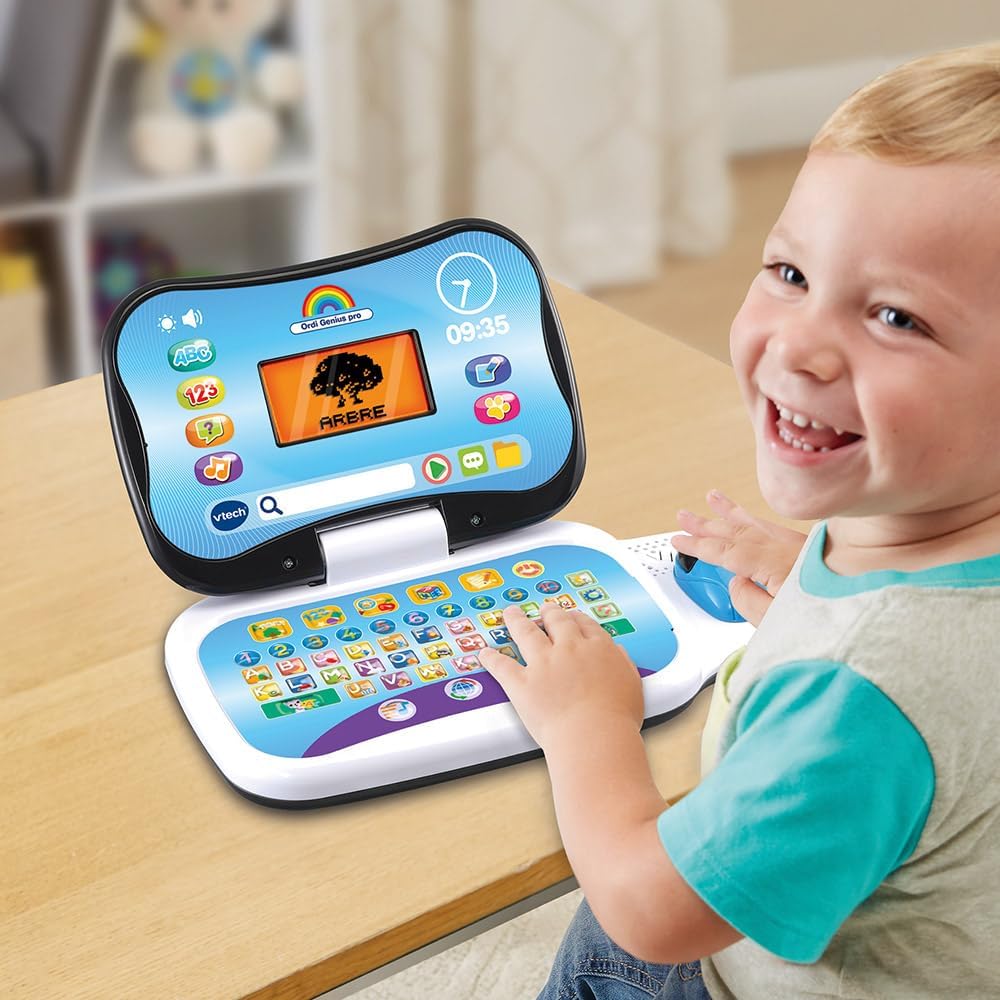 VTech - Ordi Genius Pro Black, Ordinateur portable enfant avec écran rétroéclairé, souris, 20 jeux évolutifs, jouet éducatif, cadeau pour enfants de 3 à 7 ans - Contenu en français et anglais – Image 7