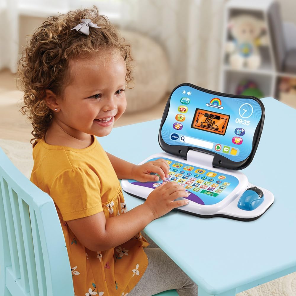 VTech - Ordi Genius Pro Black, Ordinateur portable enfant avec écran rétroéclairé, souris, 20 jeux évolutifs, jouet éducatif, cadeau pour enfants de 3 à 7 ans - Contenu en français et anglais – Image 8