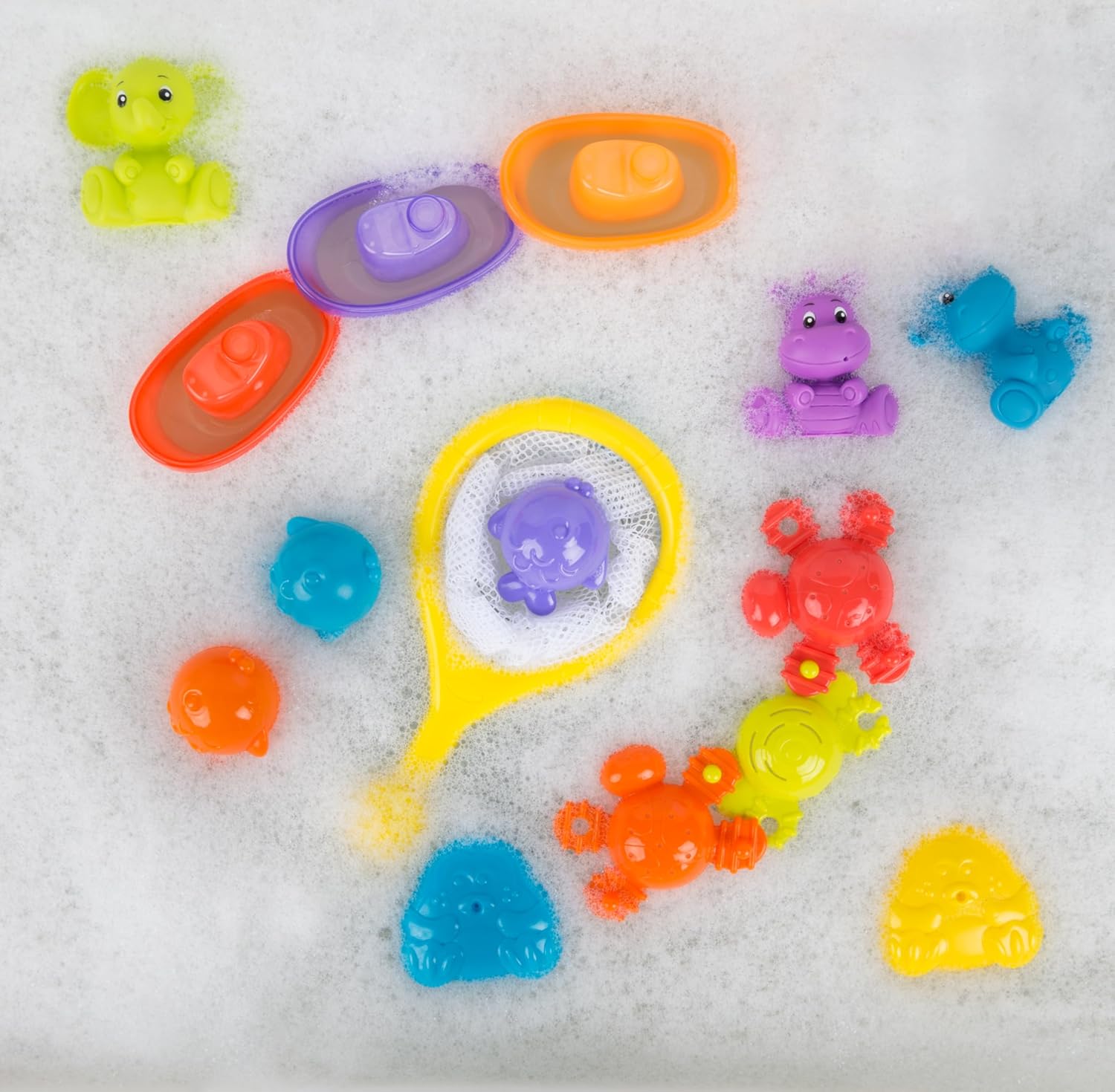 Playgro Coffret cadeau d'activités Bath Time, 15 pièces, ensemble de bain pour bébé, filet de rangement, animaux et bateaux, cadeau à partir de 6 mois – Image 4
