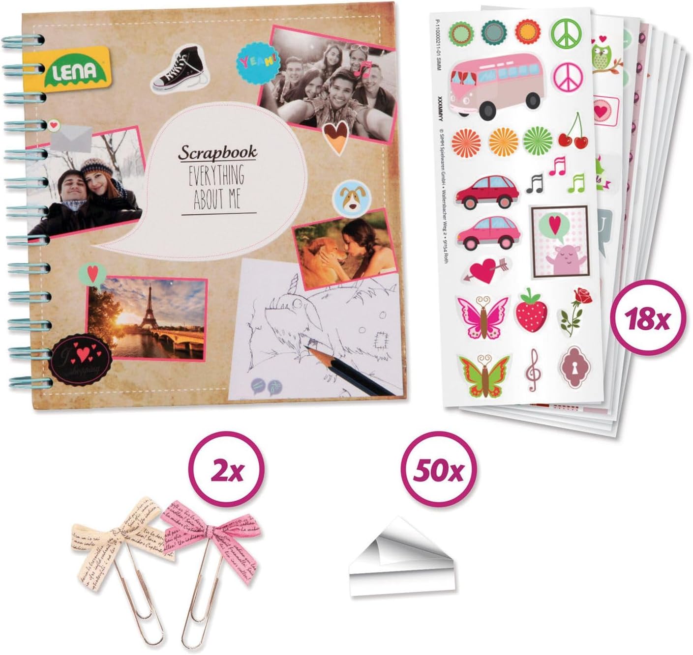 LENA - 42332 Kit Scrapbook, comprenant de nombreux tirages et illustrations sur 20 thèmes et pouvant être décoré avec toutes sortes d'autocollants et de photos. – Image 3