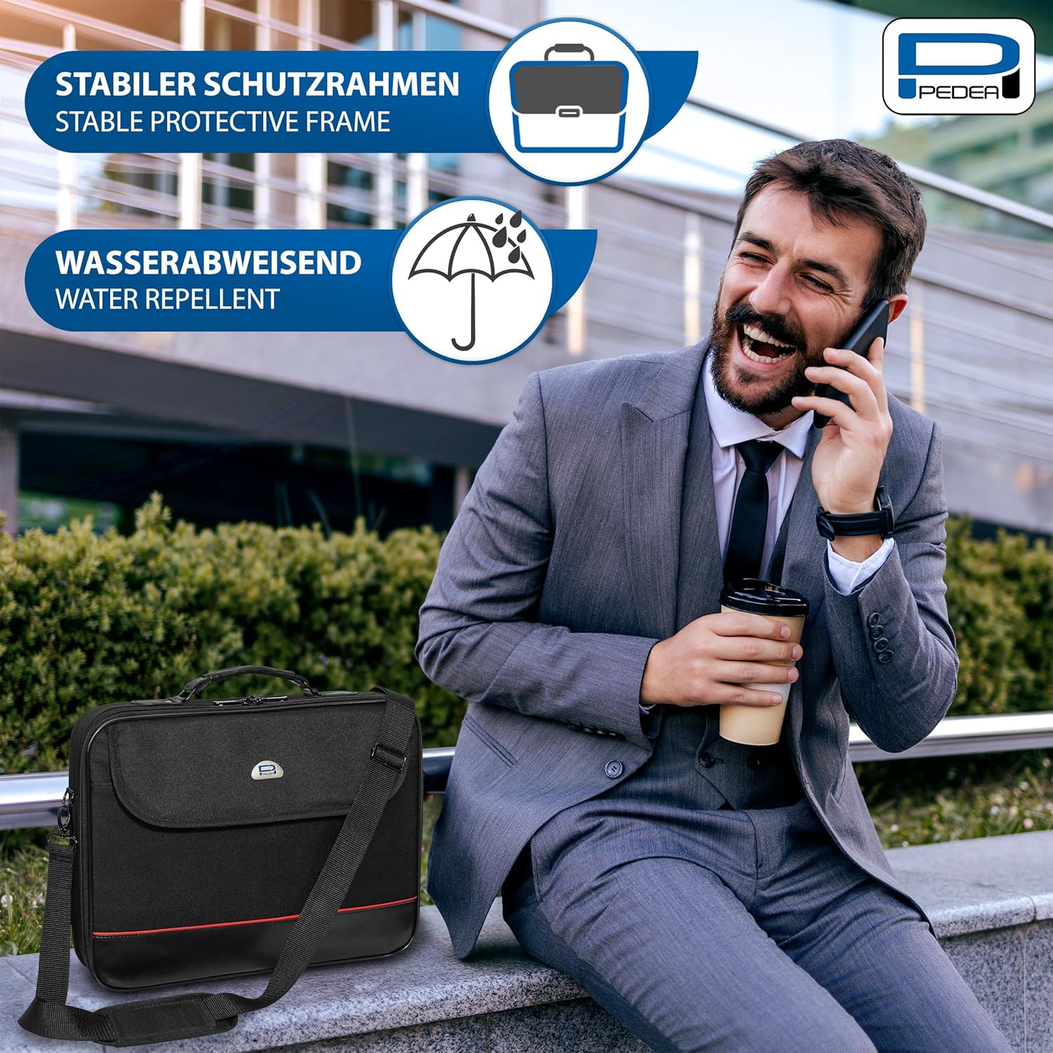 PEDEA - Trendline* Sac pour ordinateur portable jusqu'à 18,4'' - Sac à bandoulière pour ordinateur portable - Housse noire pour ordinateur portable - Hommes et Femmes – Image 3