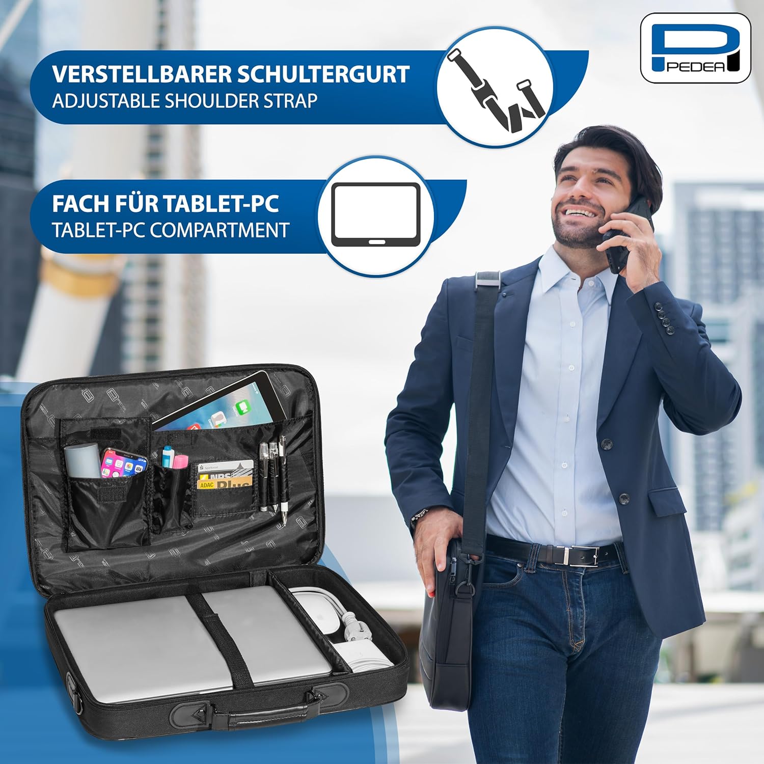 PEDEA - Trendline* Sac pour ordinateur portable jusqu'à 18,4'' - Sac à bandoulière pour ordinateur portable - Housse noire pour ordinateur portable - Hommes et Femmes – Image 5