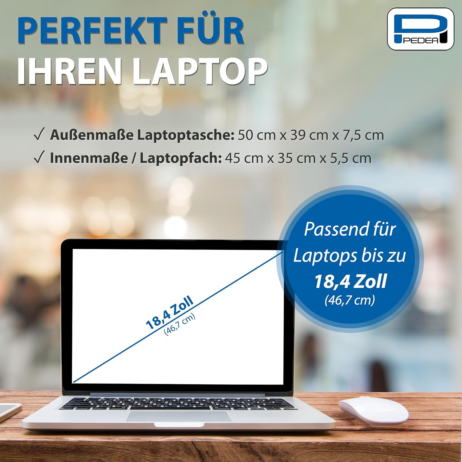 PEDEA - Trendline* Sac pour ordinateur portable jusqu'à 18,4'' - Sac à bandoulière pour ordinateur portable - Housse noire pour ordinateur portable - Hommes et Femmes – Image 8