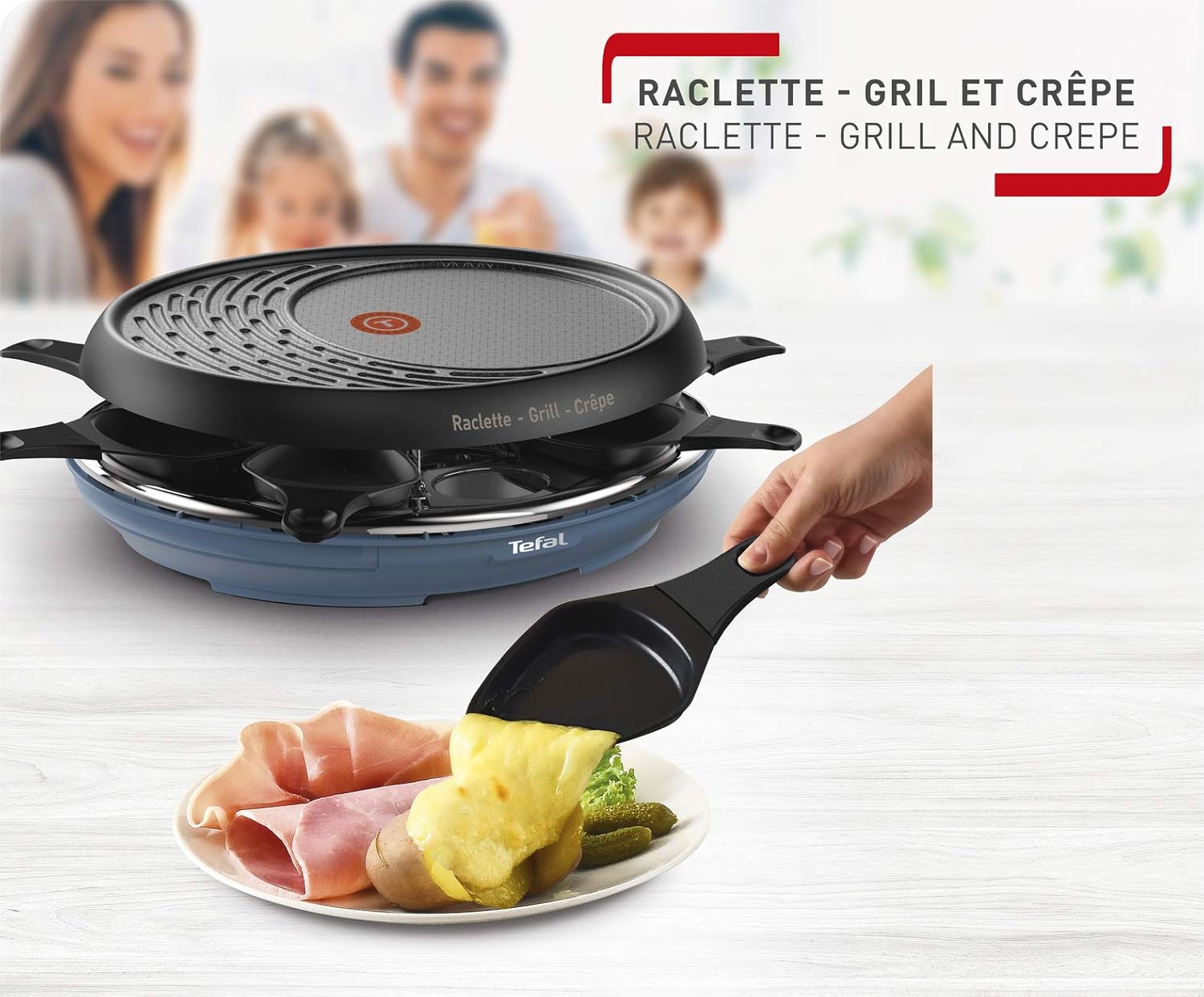 Tefal Colormania Appareil à raclette et crêpes 3 en 1, revêtement antiadhésif Easy Plus, 8, passe au lave-vaisselle, 1050 W, bleu acier RE310401 – Image 3