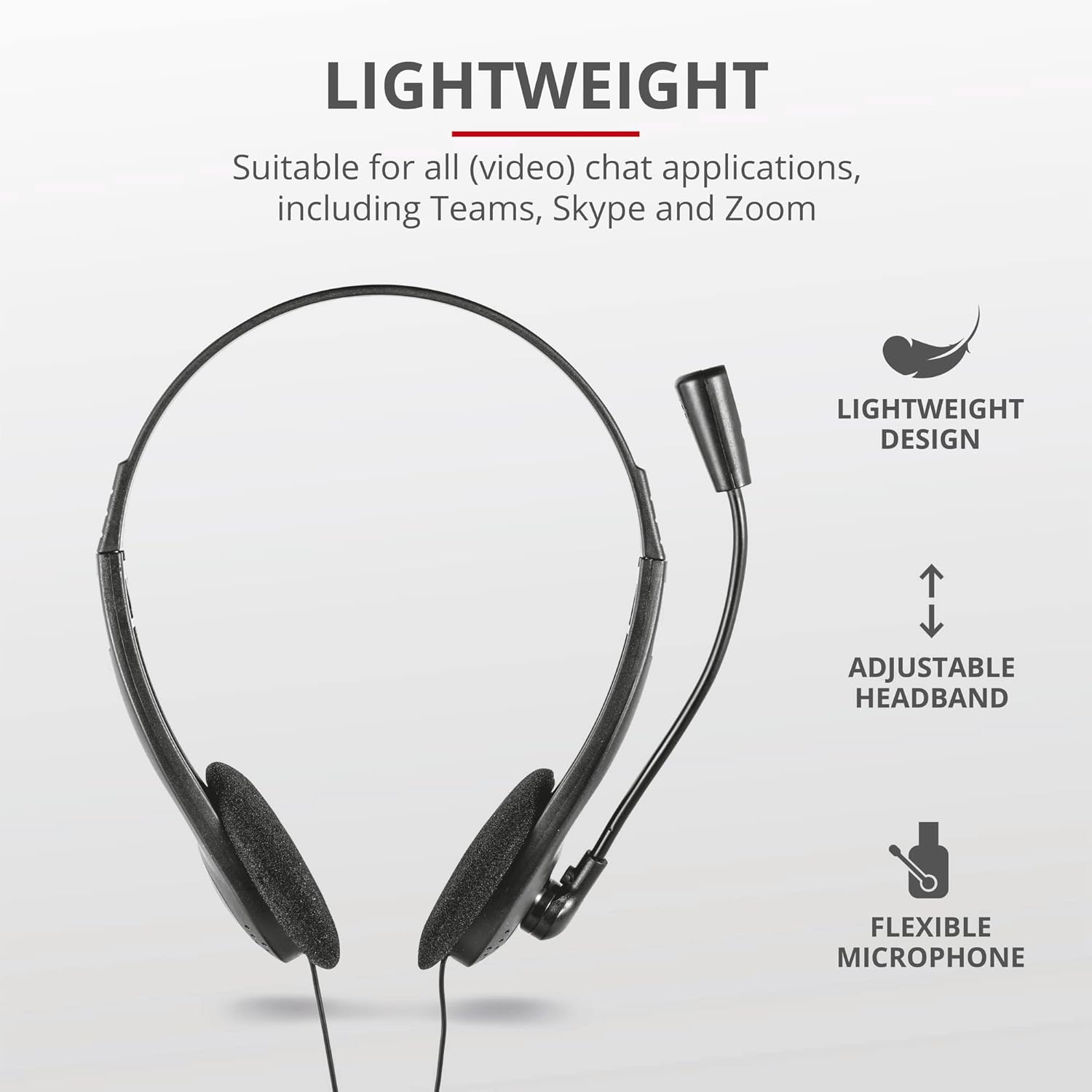 Trust Primo Microphone supra-auriculaire léger pour PC 3,5 mm, câble 1,8 m, casque audio PC filaire réglable pour ordinateur portable, télétravail, bureau, chat, équipes Zoom – Noir – Image 4