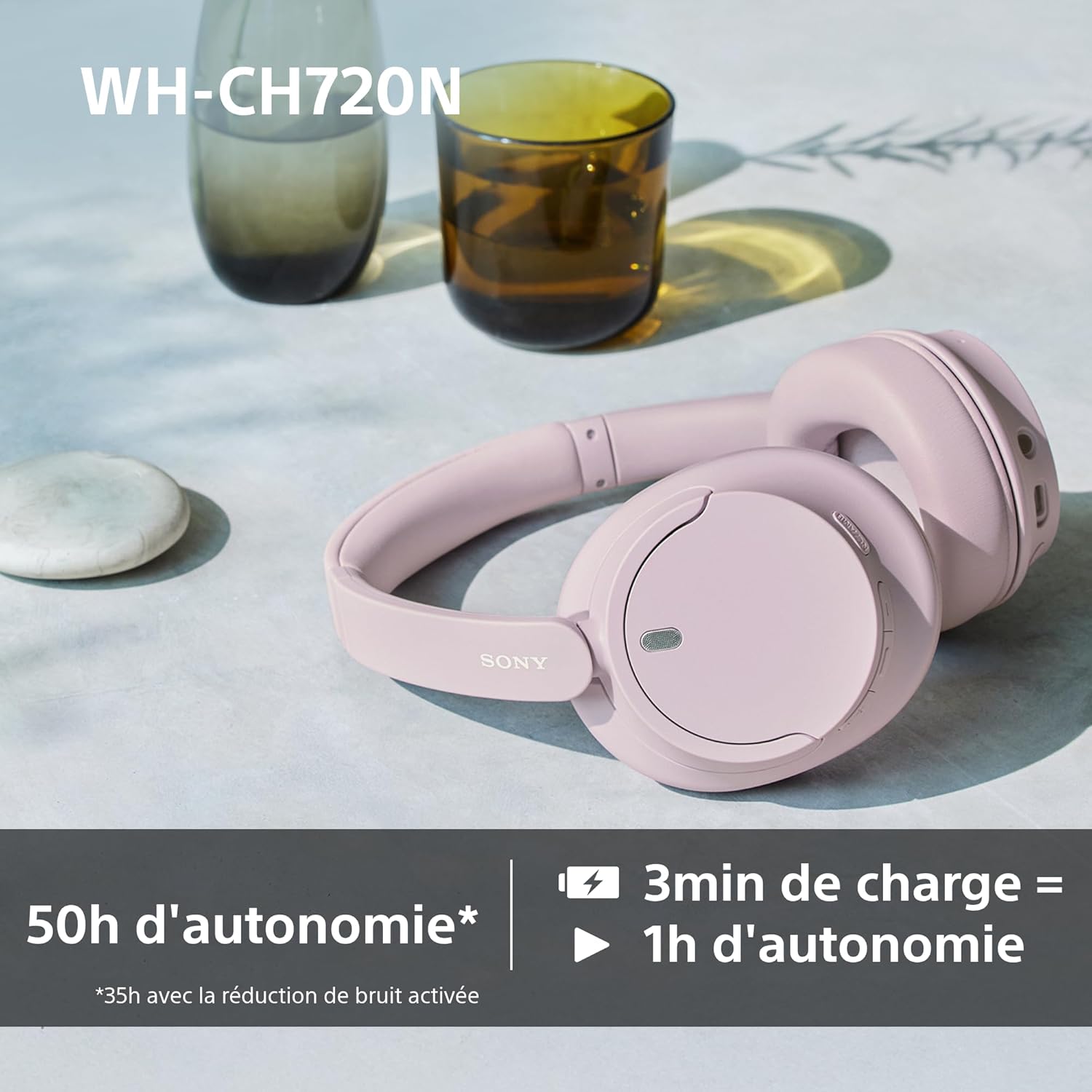 Sony WH-CH720N - Casque Bluetooth sans fil à réduction de bruit - Micro intégré - Jusqu'à 35 heures d'autonomie et charge rapide - Blanc – Image 7