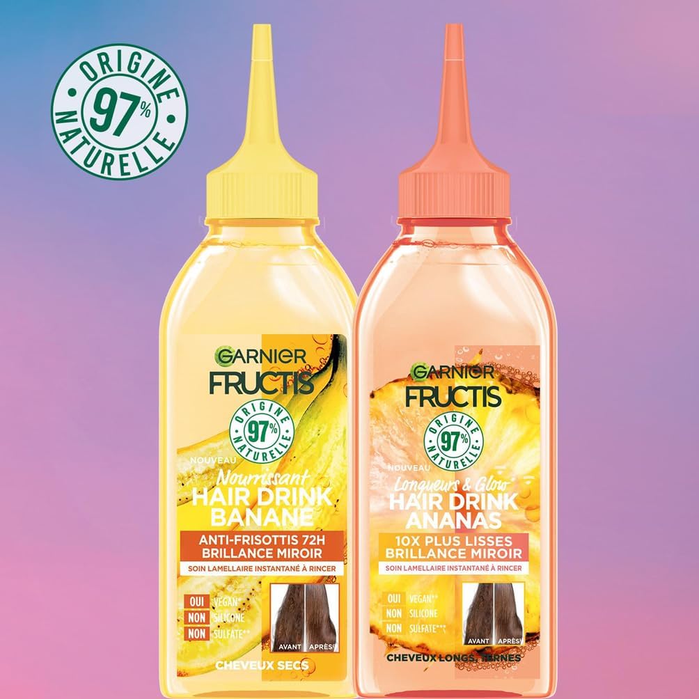 Garnier - Fructis Hair Drink - Crème Lamellaire Instantanée Lissante Longueurs & Éclat Ananas - Formule Vegan à 97% d'ingrédients naturels - 200 ml – Image 8