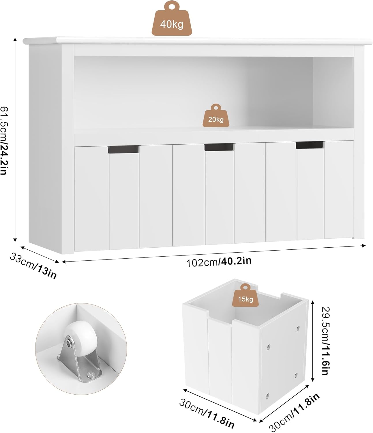 FOREHILL Meuble de Rangement Jouets pour Enfants Bibliothèque Etagère Meuble de Rangement avec 3 Tiroirs Roulants Blanc 102 x 33 x 61,5 cm – Image 4