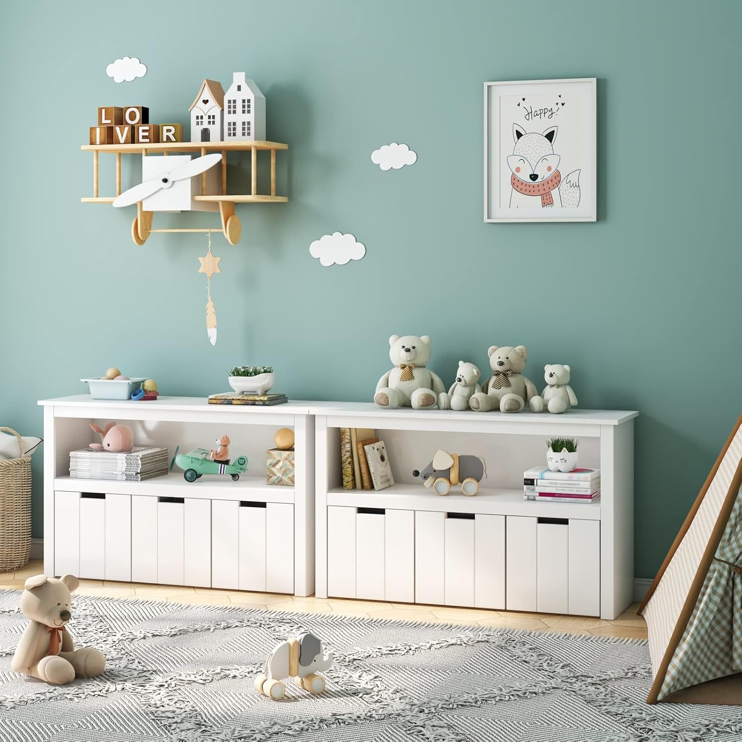 FOREHILL Meuble de Rangement Jouets pour Enfants Bibliothèque Etagère Meuble de Rangement avec 3 Tiroirs Roulants Blanc 102 x 33 x 61,5 cm – Image 7