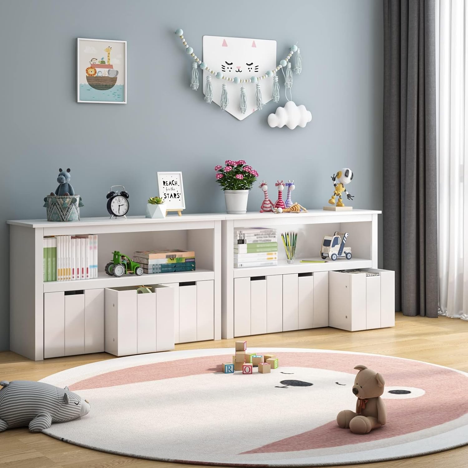 FOREHILL Meuble de Rangement Jouets pour Enfants Bibliothèque Etagère Meuble de Rangement avec 3 Tiroirs Roulants Blanc 102 x 33 x 61,5 cm – Image 8