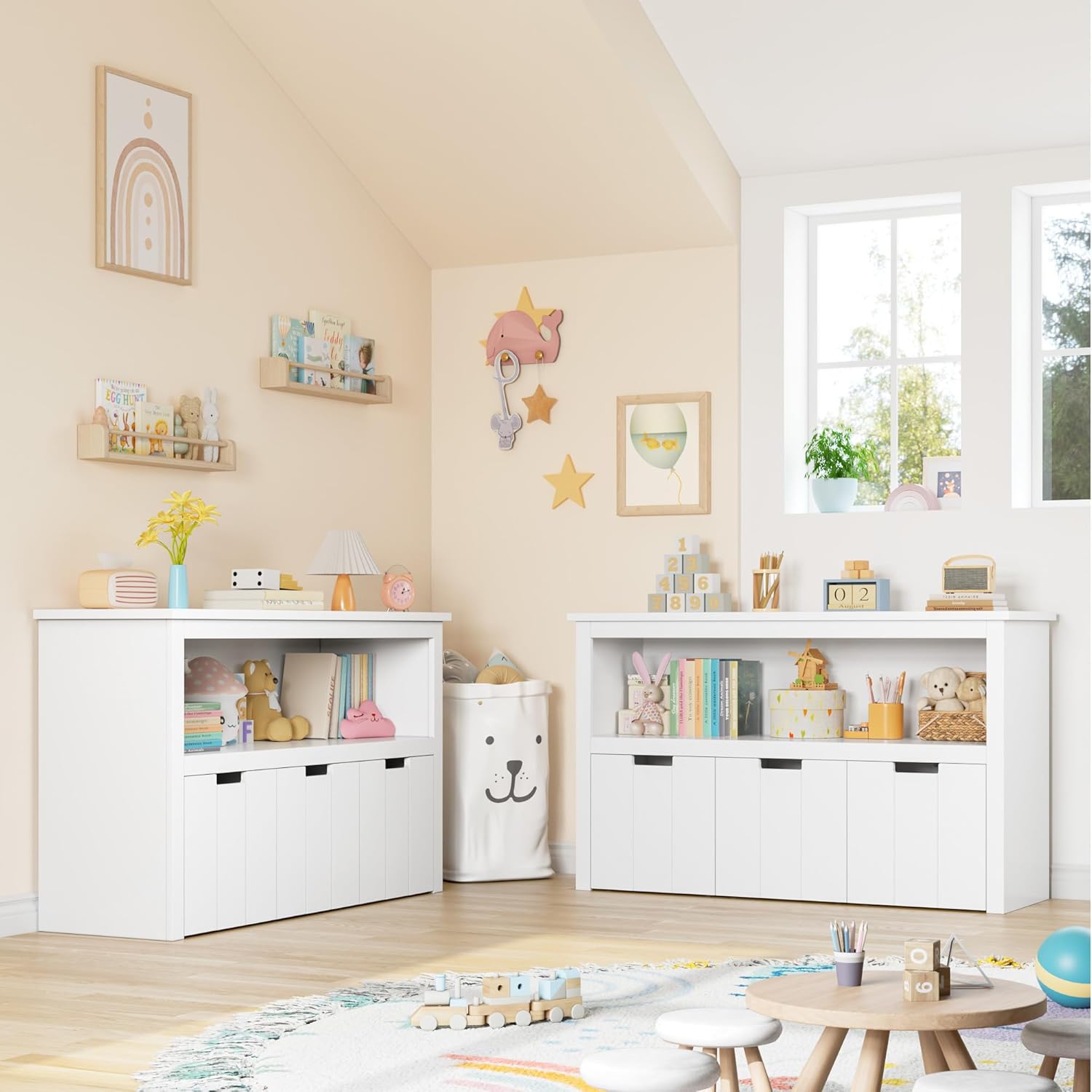 FOREHILL Meuble de Rangement Jouets pour Enfants Bibliothèque Etagère Meuble de Rangement avec 3 Tiroirs Roulants Blanc 102 x 33 x 61,5 cm – Image 9