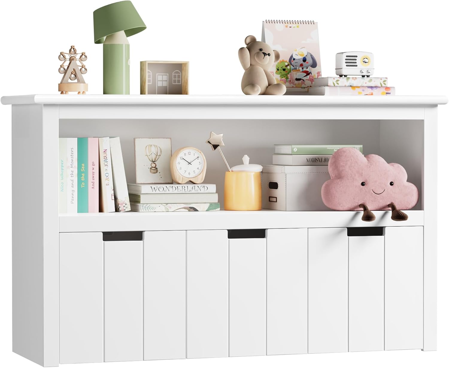 FOREHILL Meuble de Rangement Jouets pour Enfants Bibliothèque Etagère Meuble de Rangement avec 3 Tiroirs Roulants Blanc 102 x 33 x 61,5 cm – Image 10