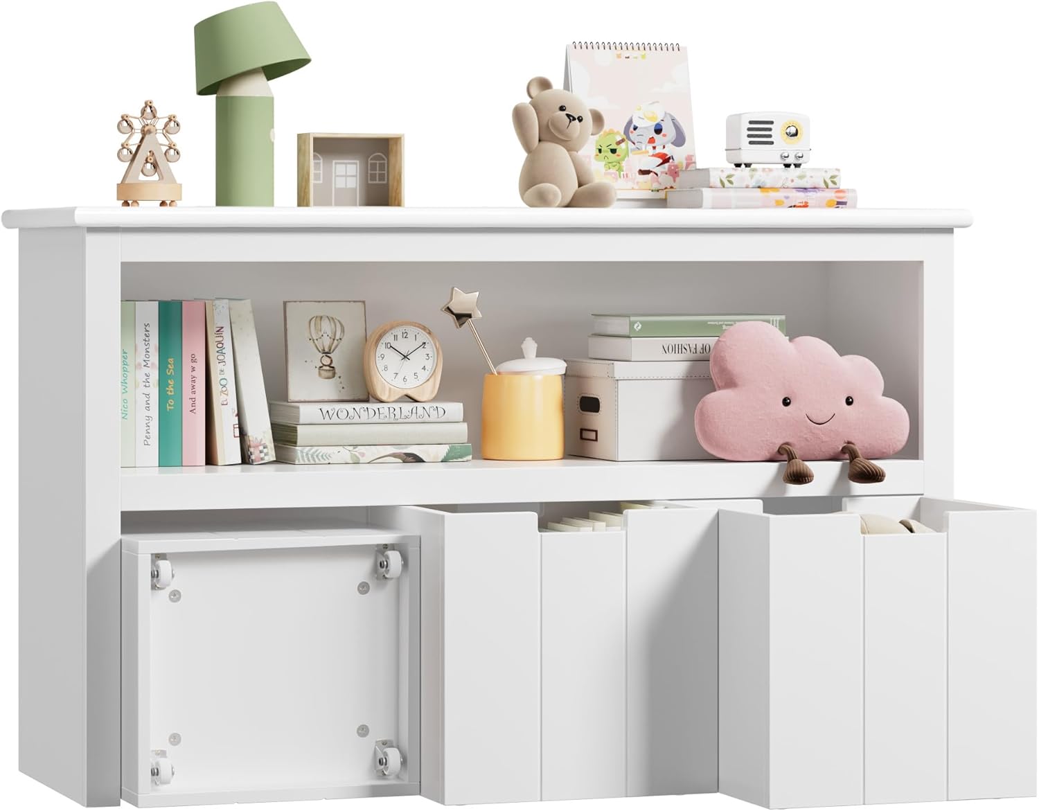 FOREHILL Meuble de Rangement Jouets pour Enfants Bibliothèque Etagère Meuble de Rangement avec 3 Tiroirs Roulants Blanc 102 x 33 x 61,5 cm – Image 11