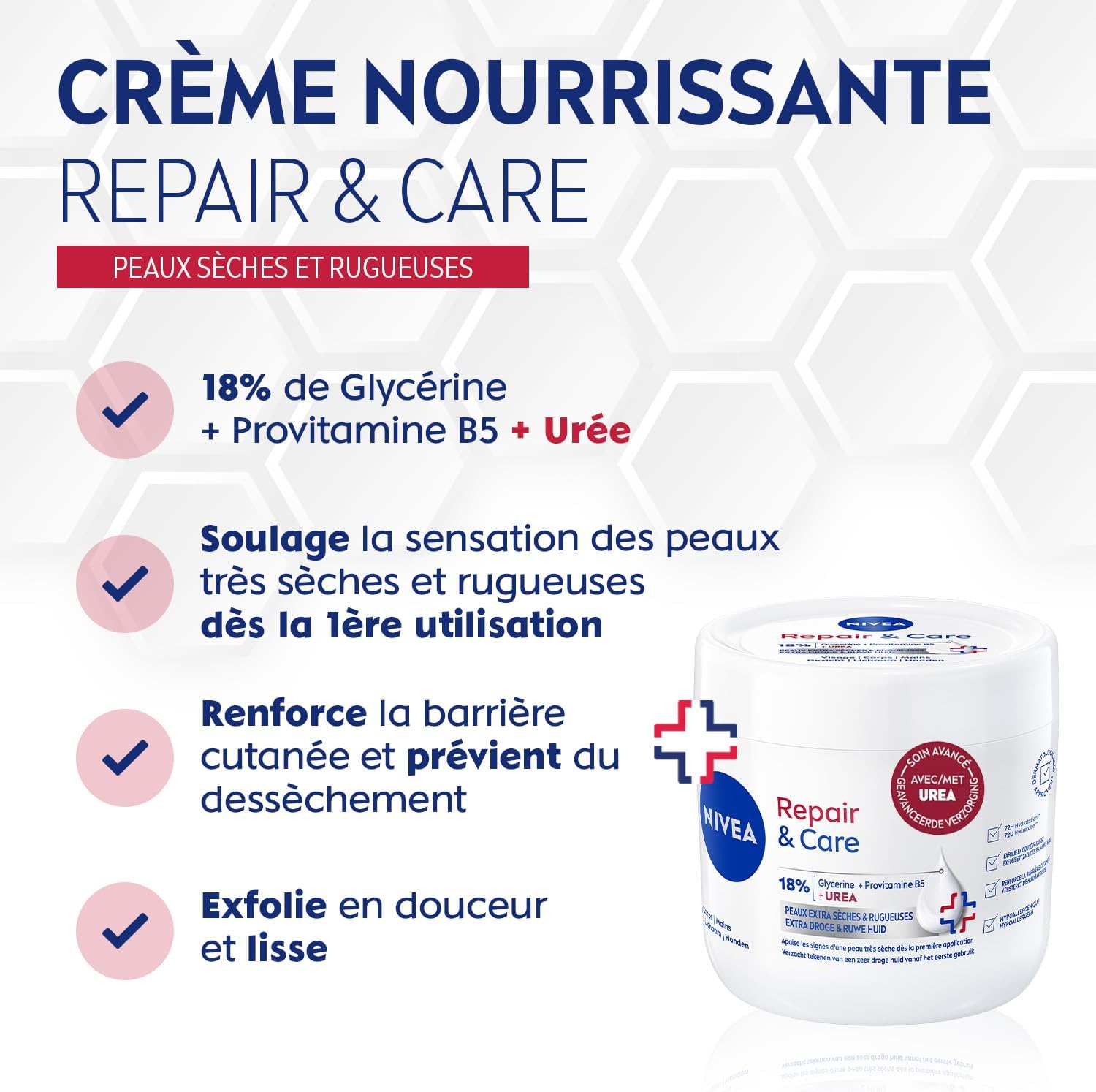 NIVEA Repair & Care - Crème Corps, Visage & Mains - Hydratation 72H - Exfolie en douceur - Protège la barrière cutanée - Glycérine, Provitamine B5 & Urée - Peau Extra Sèche & Rugueuse - 400 ml – Image 3