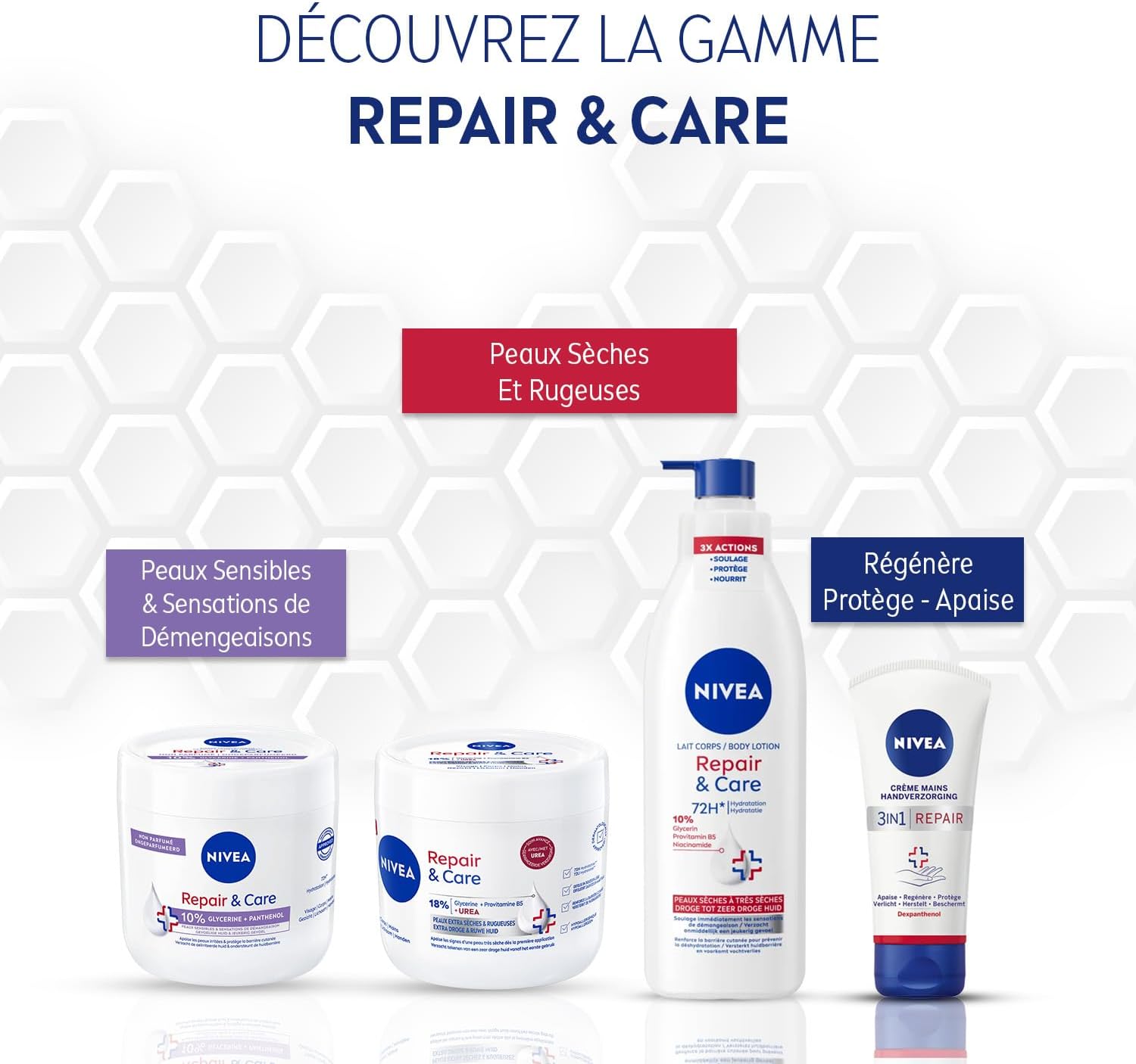 NIVEA Repair & Care - Crème Corps, Visage & Mains - Hydratation 72H - Exfolie en douceur - Protège la barrière cutanée - Glycérine, Provitamine B5 & Urée - Peau Extra Sèche & Rugueuse - 400 ml – Image 7