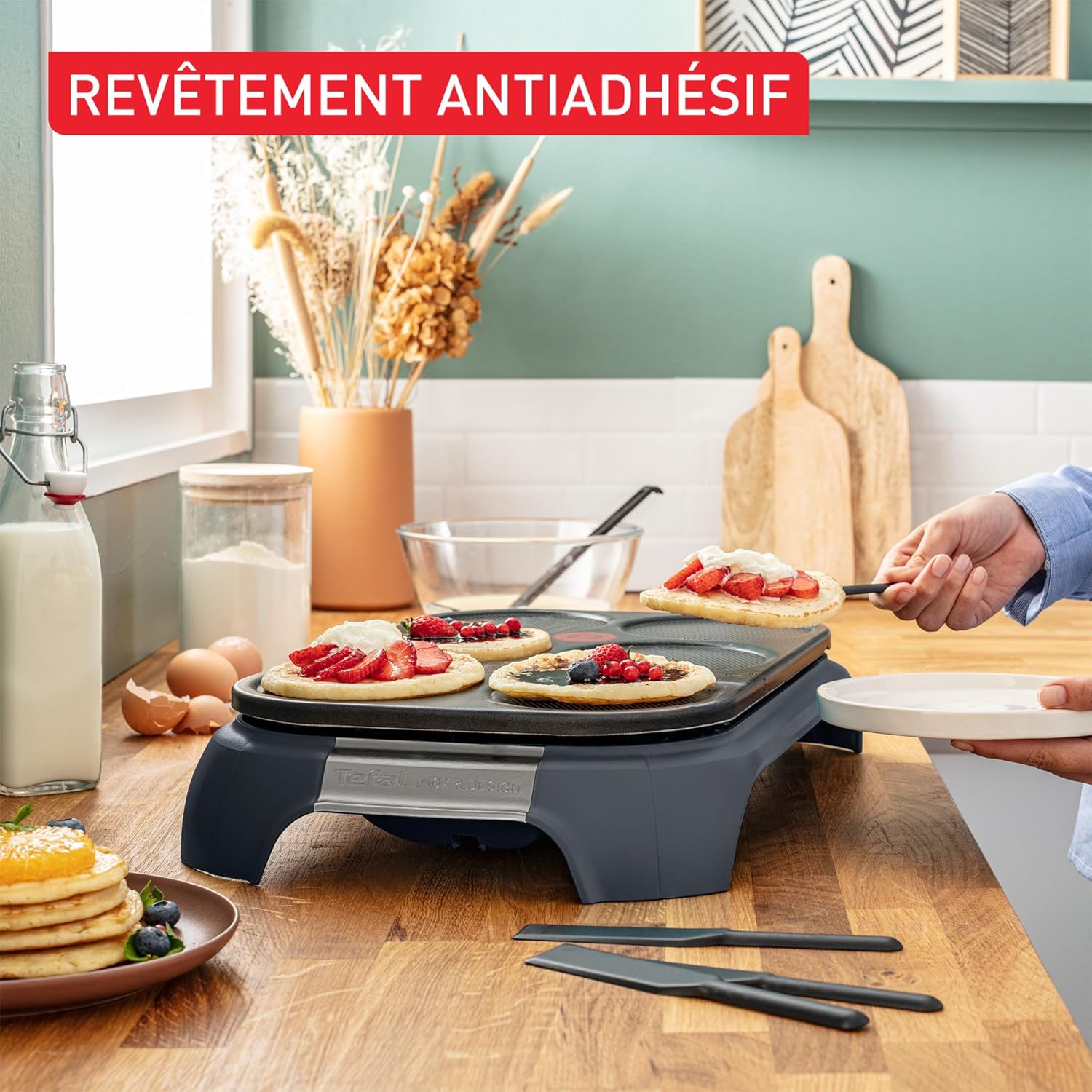 Tefal Crep'Party, Assiette à Crêpes et Crêpes, 6 Personnes, Revêtement Antiadhésif, Rangement Accessoires Intégré, PY558BF0, Poivre de Java – Image 5