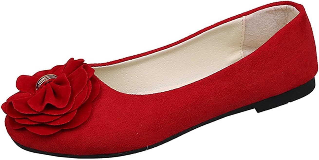 Baskets de course et chaussures de sport pour femmes, chaussures plates pour printemps, été et automne, en daim léger, bout rond, bouche peu profonde, fond souple, nœud, chaussures simples, quotidien, rouge, 41 – Image 2