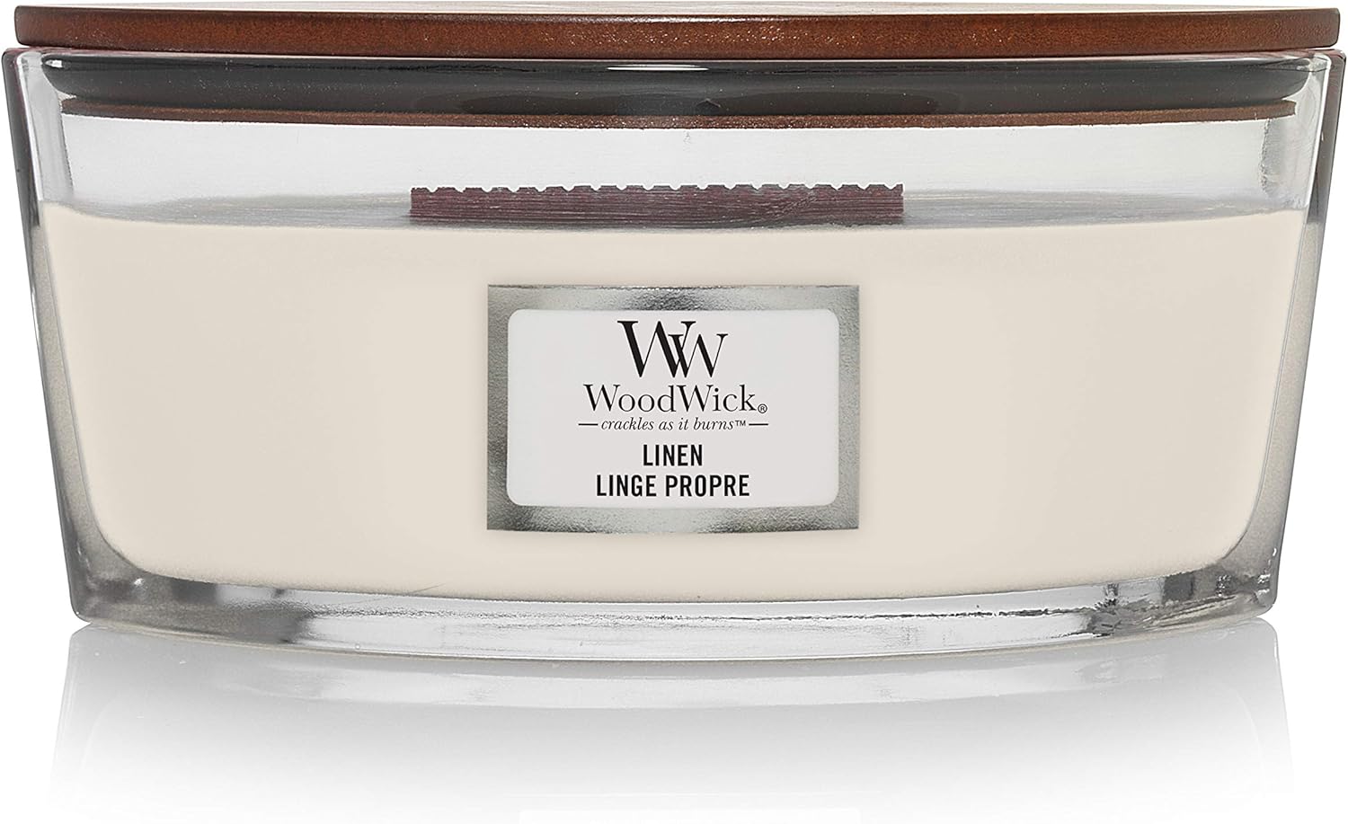 Bougie parfumée WoodWick Ellipse avec mèche crépitante, linge propre, durée de combustion jusqu'à 50 heures – Image 2