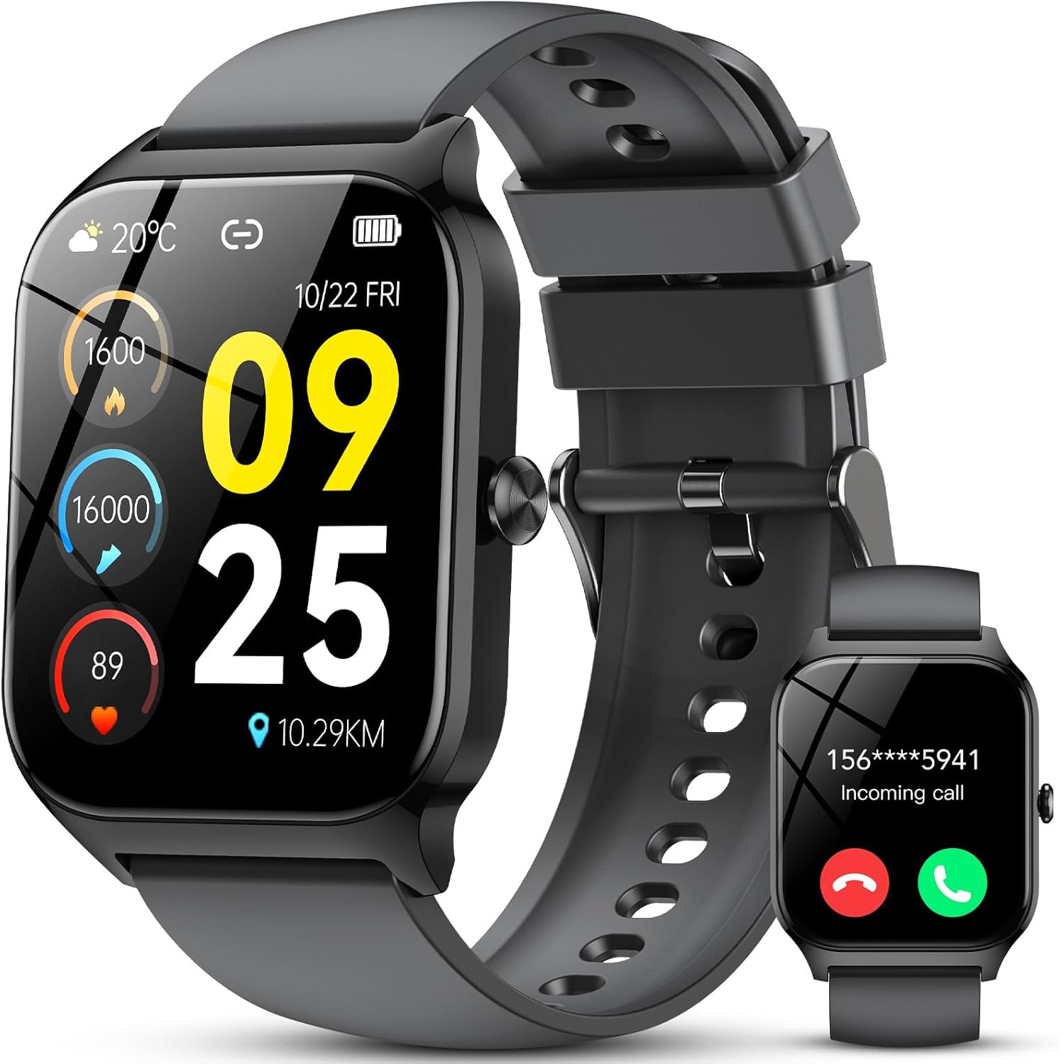 CASCHO Montre Connectée Femme Homme, Montre Connectée HD 1,85", Plus de 115 Modes, Tracker Sportif avec Téléphonie Bluetooth, Montre Podomètre Étanche IP68, Veille Jusqu'à 30 Jours, iOS/Android - Gris Foncé – Image 2