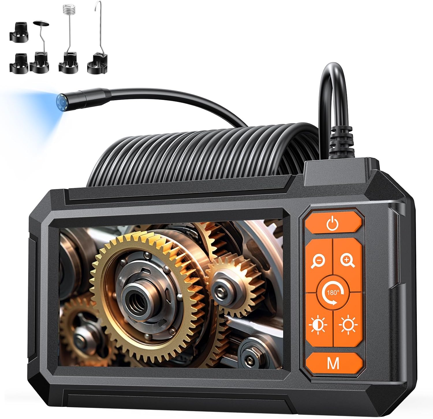 Caméra endoscopique 4,3" 1080 HD Caméra endoscopique avec 8 LED réglables, étanche IP67, 2600 mAh, câble semi-rigide de 5 m pour tuyauterie, voiture, tuyau, maison, atelier – Image 2