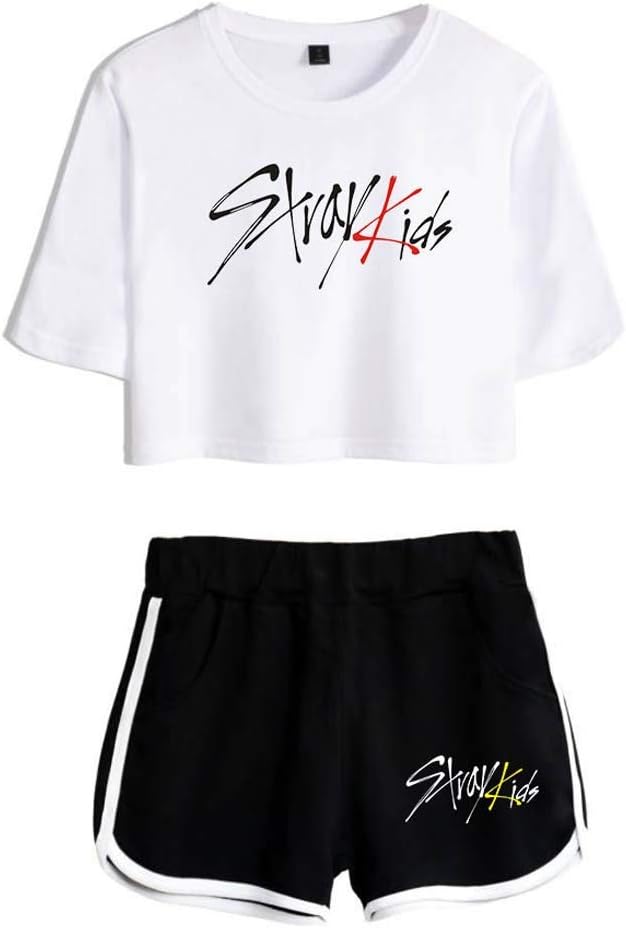 Ensembles Kpop unisexes shorts haut court à manches courtes et shorts ensembles 2 pièces hauts de fitness Bang Chan Changbin Hyunjin Felix Seungmin Jeongin Jisung Minho Woojin – Image 2