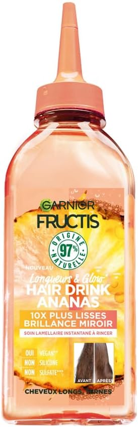 Garnier - Fructis Hair Drink - Crème Lamellaire Instantanée Lissante Longueurs & Éclat Ananas - Formule Vegan à 97% d'ingrédients naturels - 200 ml – Image 2