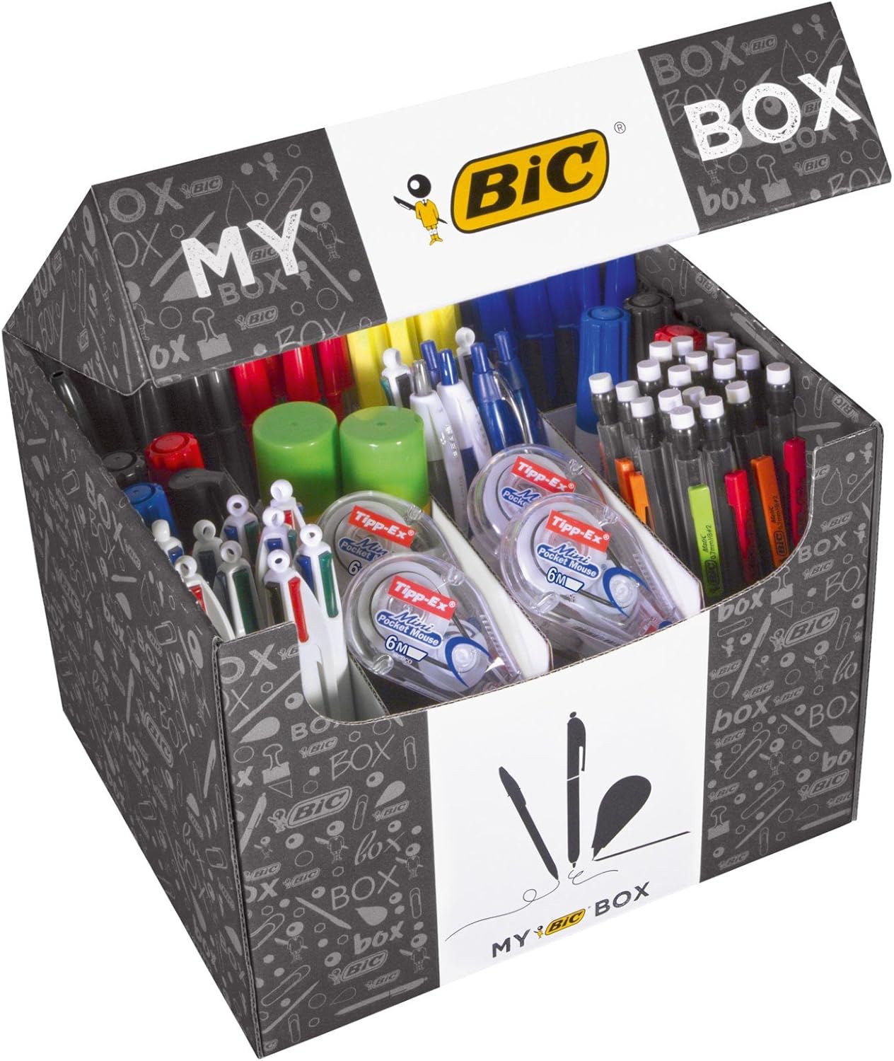 My BIC Box Boîte de 124 produits d'écriture - 75 stylos à bille, 24 porte-mines, 8 rubans correcteurs, 7 marqueurs, 8 surligneurs et 2 bâtons de colle blanche (21 g) – Image 2