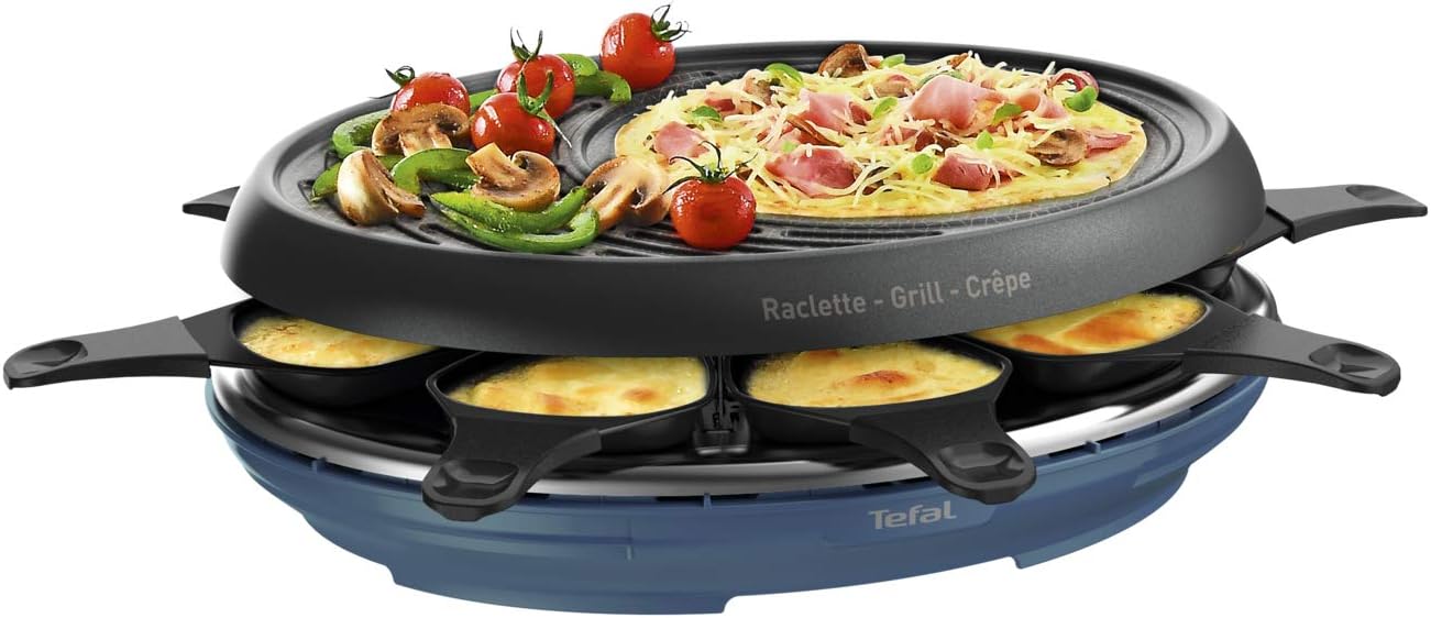 Tefal Colormania Appareil à raclette et crêpes 3 en 1, revêtement antiadhésif Easy Plus, 8, passe au lave-vaisselle, 1050 W, bleu acier RE310401 – Image 2