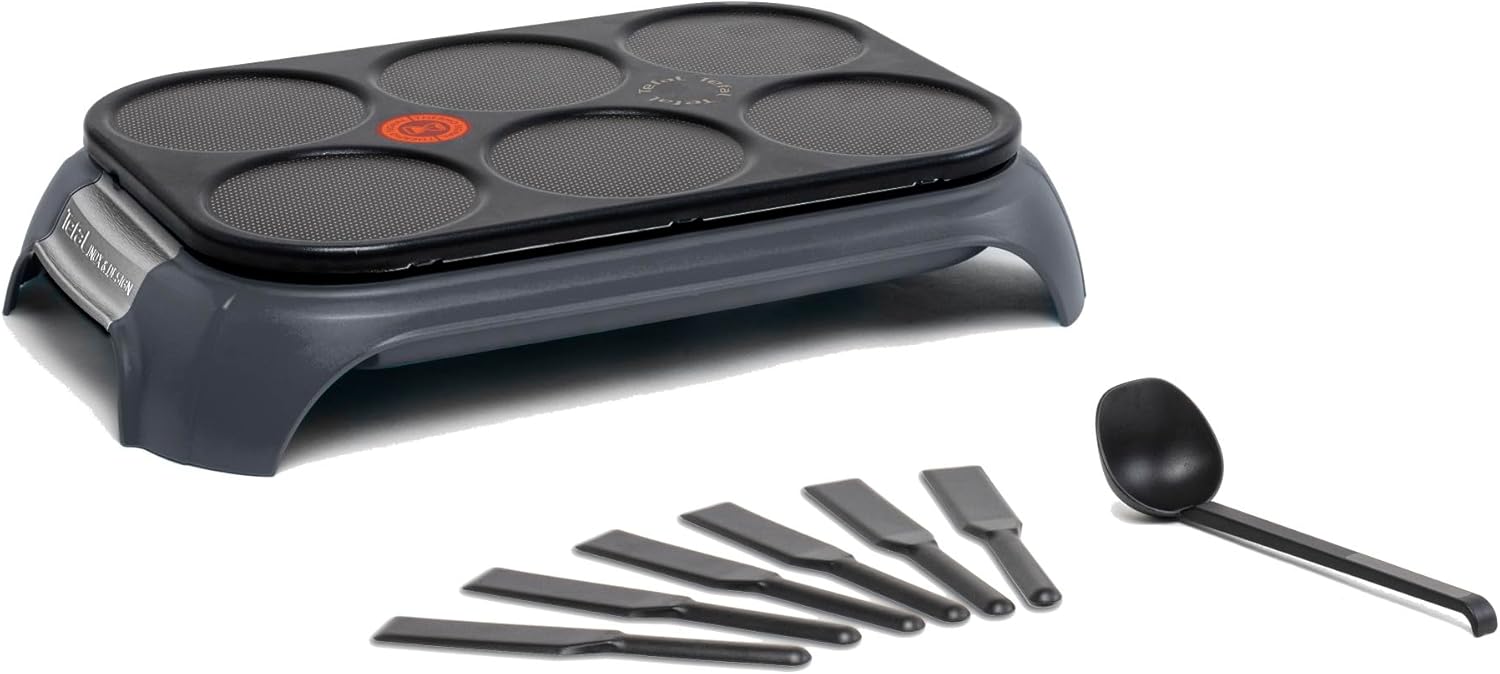 Tefal Crep'Party, Assiette à Crêpes et Crêpes, 6 Personnes, Revêtement Antiadhésif, Rangement Accessoires Intégré, PY558BF0, Poivre de Java – Image 2