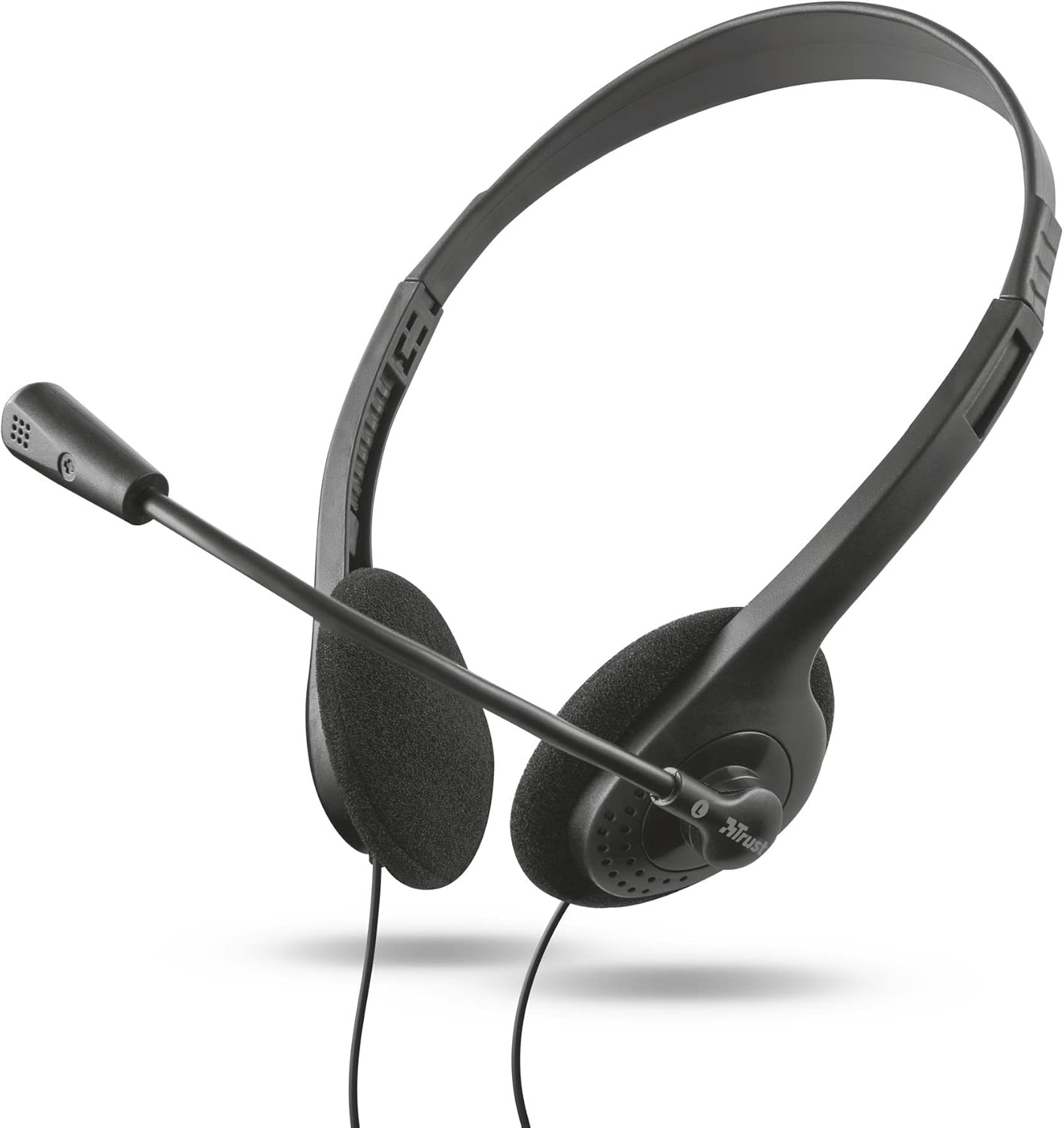 Trust Primo Microphone supra-auriculaire léger pour PC 3,5 mm, câble 1,8 m, casque audio PC filaire réglable pour ordinateur portable, télétravail, bureau, chat, équipes Zoom – Noir – Image 2