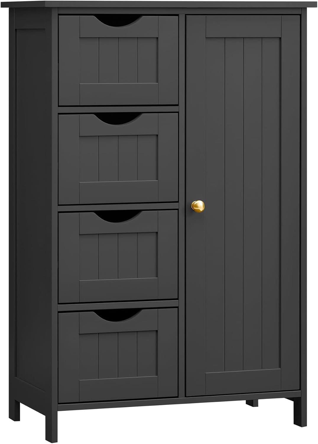 VASAGLE Armoire de Salle de Bain étroite avec 4 tiroirs, Porte, étagère réglable, 30 x 55 x 82 cm, Noir Encre LHC041B02 – Image 2