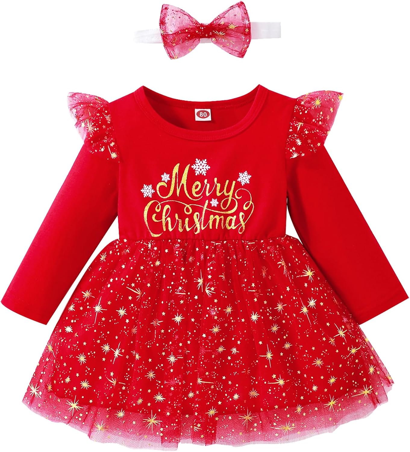 Winmany – tenues de noël pour bébés filles, robe Tutu, jupe en dentelle à manches longues, vêtements chauds pour bébés + bandeau – Image 2