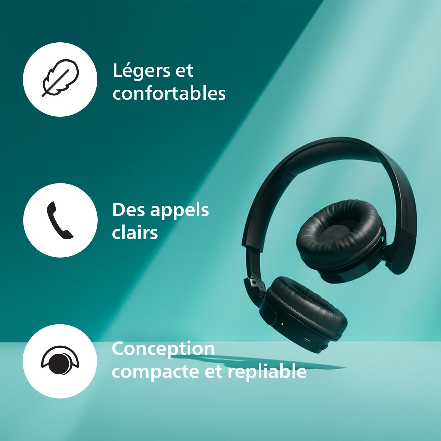 Philips TAH4209BL Casque sans fil supra-aural Bluetooth léger, isolation phonique passive, 55 heures d'autonomie, son naturel, appels clairs, basses dynamiques, recharge en 2 heures via USB-C - Bleu – Image 5