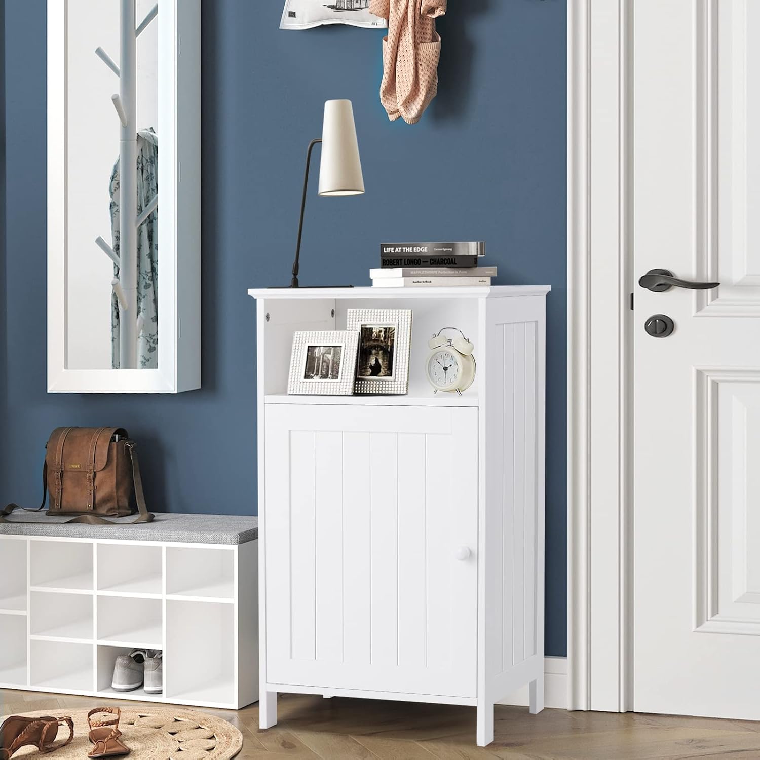 COSTWAY Meuble de Salle de Bain avec Porte, Meuble de Rangement avec Compartiment Ouvert, Placard à Etagères Réglables, pour Salle de Bain, Salon, Chambre, 30 x 40 x 70 cm (Blanc) – Image 5