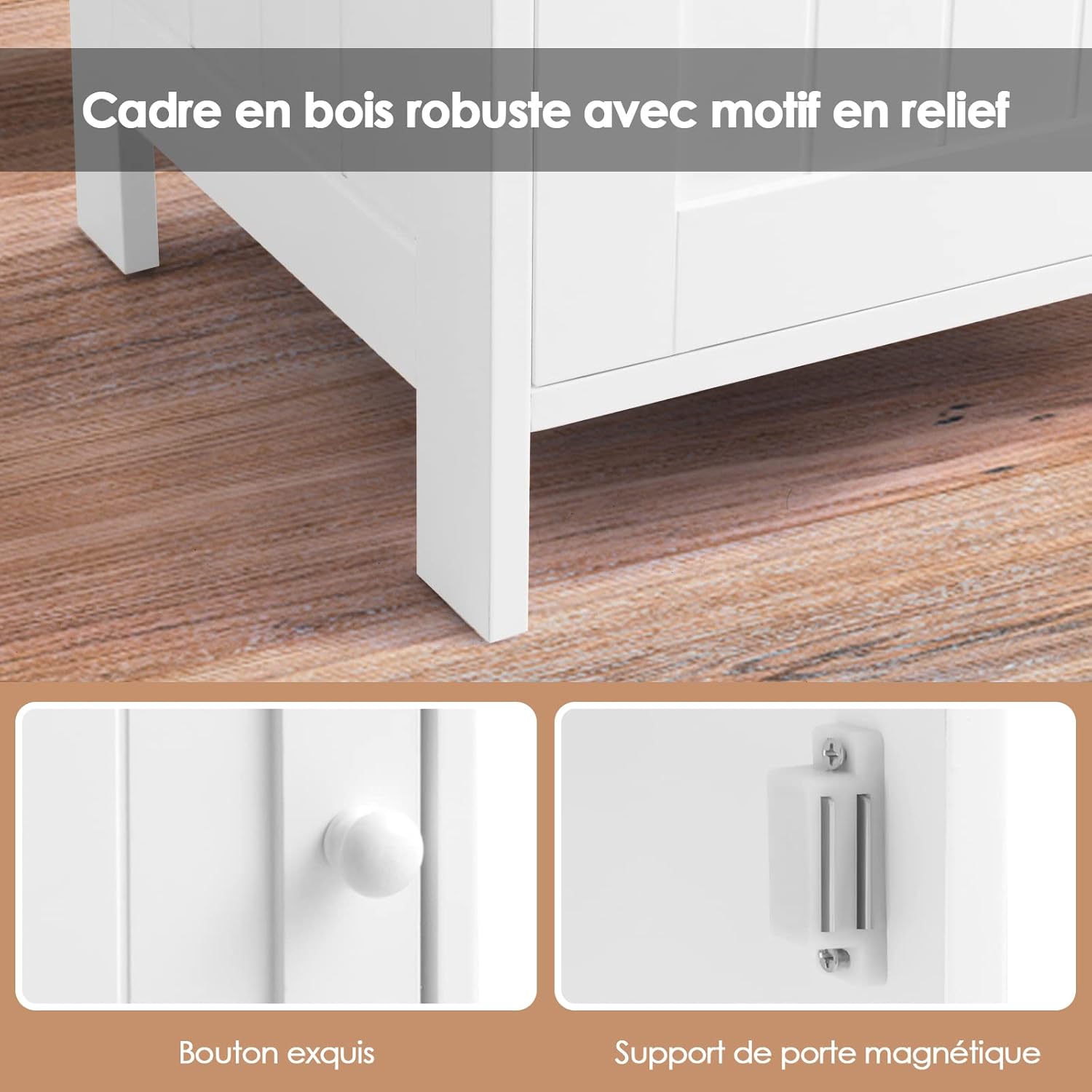 COSTWAY Meuble de Salle de Bain avec Porte, Meuble de Rangement avec Compartiment Ouvert, Placard à Etagères Réglables, pour Salle de Bain, Salon, Chambre, 30 x 40 x 70 cm (Blanc) – Image 9