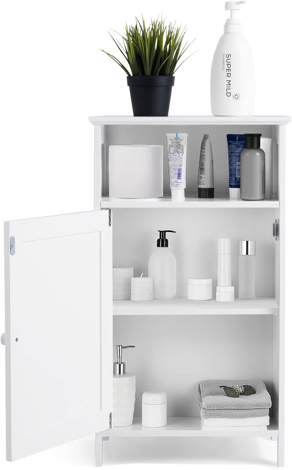 COSTWAY Meuble de Salle de Bain avec Porte, Meuble de Rangement avec Compartiment Ouvert, Placard à Etagères Réglables, pour Salle de Bain, Salon, Chambre, 30 x 40 x 70 cm (Blanc) – Image 10