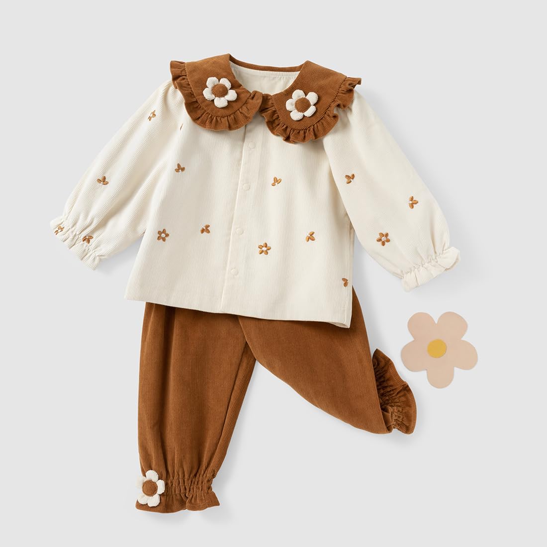 Ensemble pour bébé fille, vêtements à manches longues, hauts à fleurs + pantalon long, tenue en coton pour 6 à 30 mois – Image 3