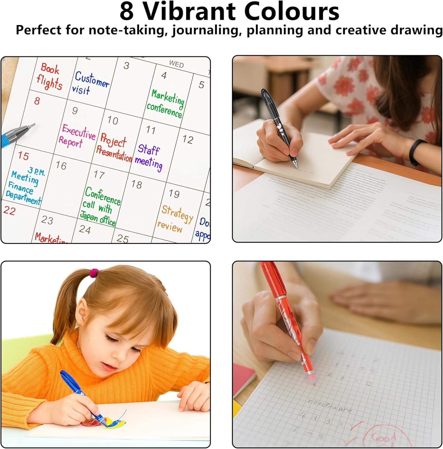 Générique 8X Stylos Effaçables avec 40 Recharges, Stylos à Encre Thermosensible Multicolore 0,5 mm pour Écriture, Dessin, Bureau, École, Fournitures Scolaires (Multicolore) – Image 5