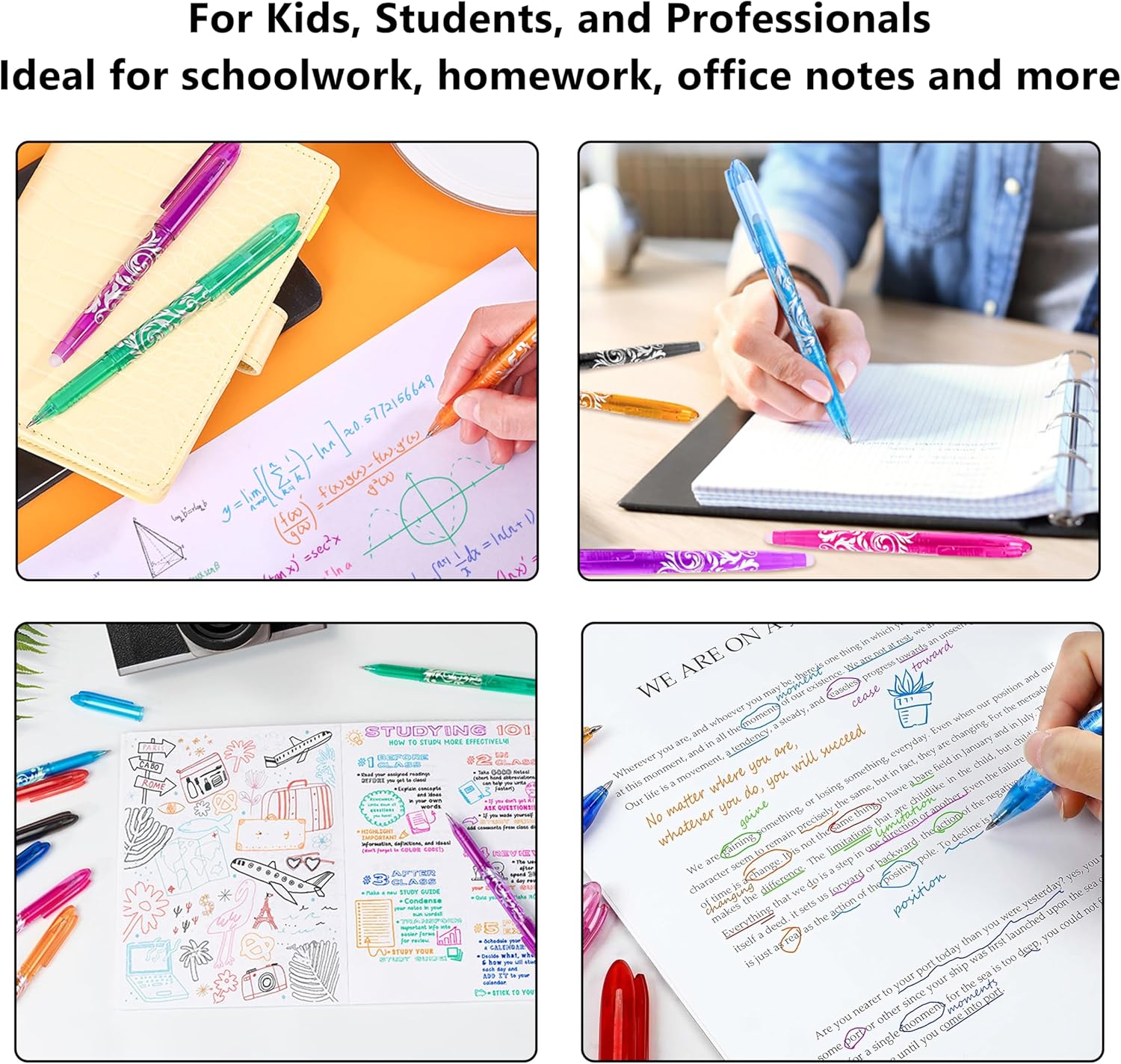 Générique 8X Stylos Effaçables avec 40 Recharges, Stylos à Encre Thermosensible Multicolore 0,5 mm pour Écriture, Dessin, Bureau, École, Fournitures Scolaires (Multicolore) – Image 7