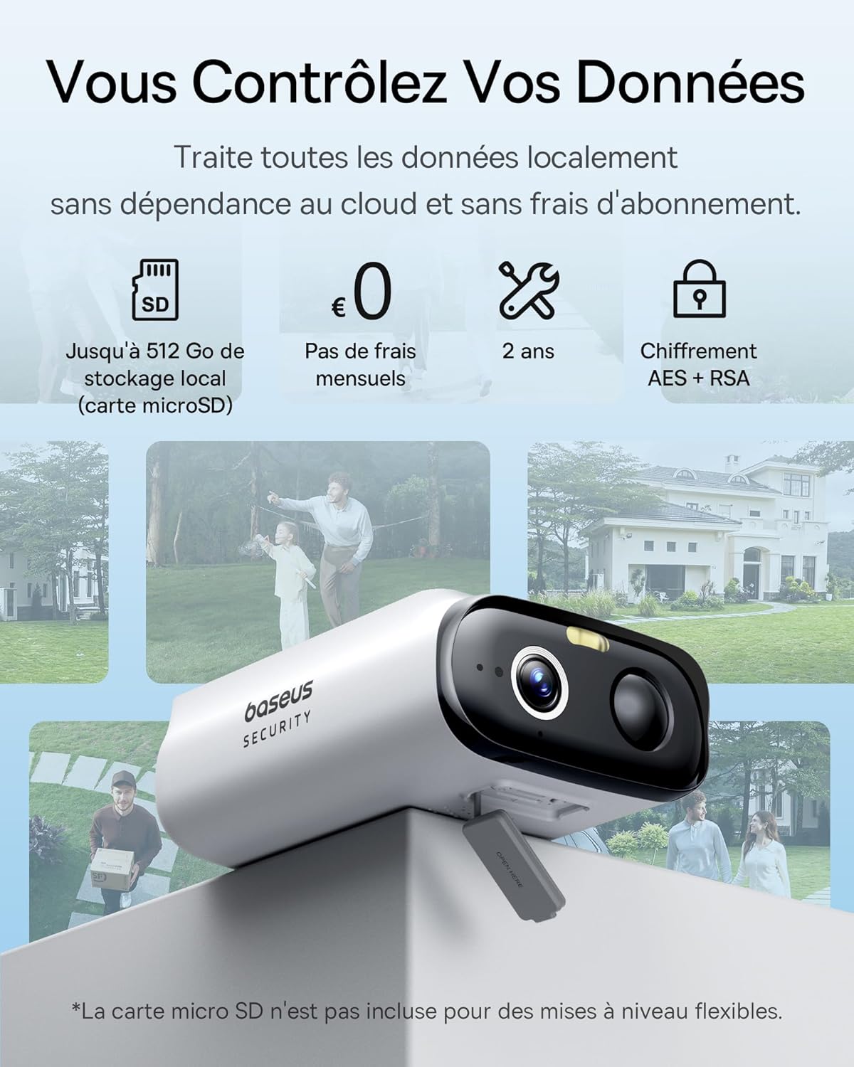 Baseus Security S1 Lite Solocam Caméra de surveillance WiFi sans fil, IP67, 2K 135°, vision couleur, caméra à batterie solaire, détection humaine, sans frais, fonctionne avec Alexa et Google – Image 8