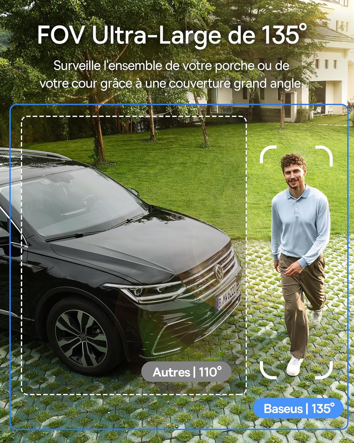 Baseus Security S1 Lite Solocam Caméra de surveillance WiFi sans fil, IP67, 2K 135°, vision couleur, caméra à batterie solaire, détection humaine, sans frais, fonctionne avec Alexa et Google – Image 9